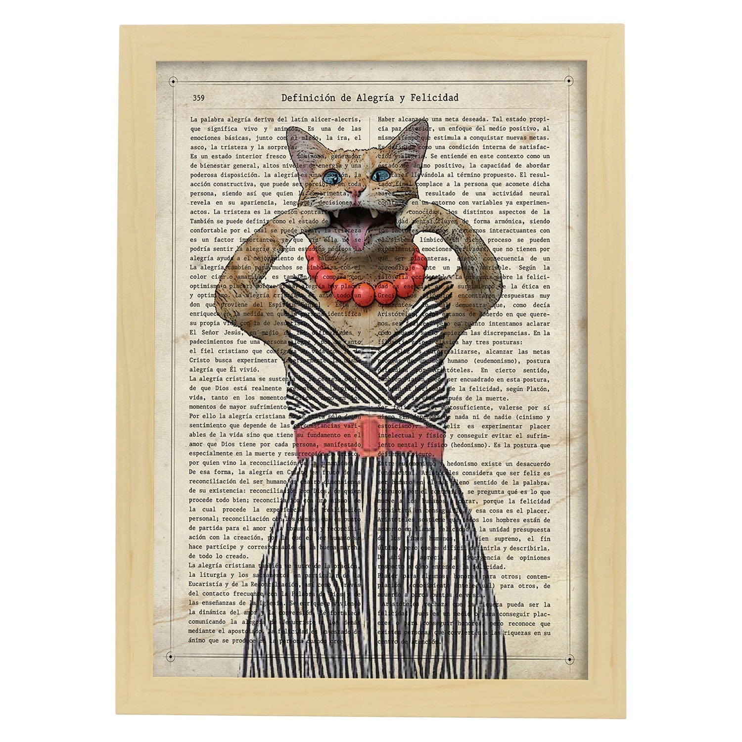 Poster de Gato haciendo la burla. Láminas de animales con definiciones. Ilustraciones de animales con textos.-Artwork-Nacnic-A3-Marco Madera clara-Nacnic Estudio SL