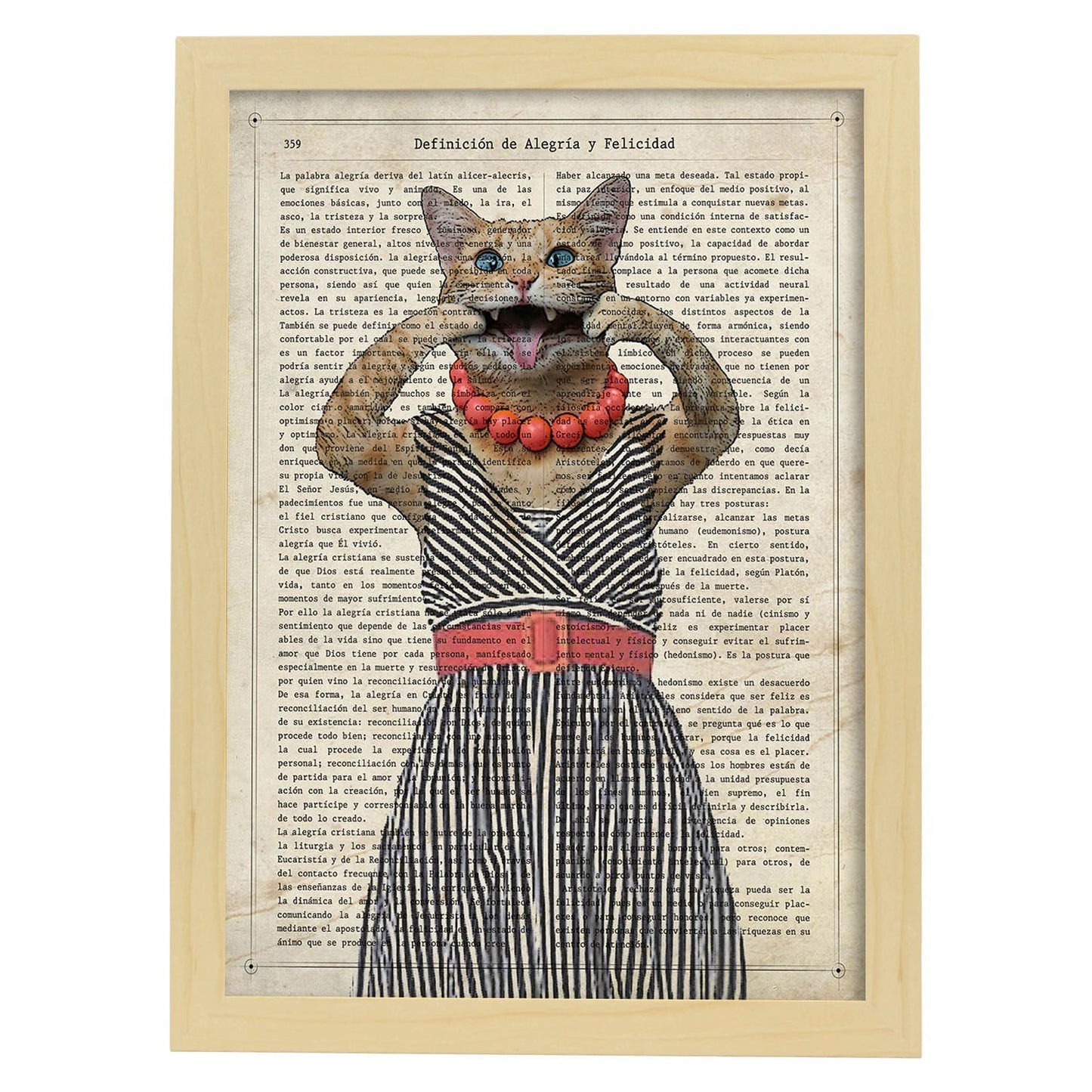 Poster de Gato haciendo la burla. Láminas de animales con definiciones. Ilustraciones de animales con textos.-Artwork-Nacnic-A4-Marco Madera clara-Nacnic Estudio SL