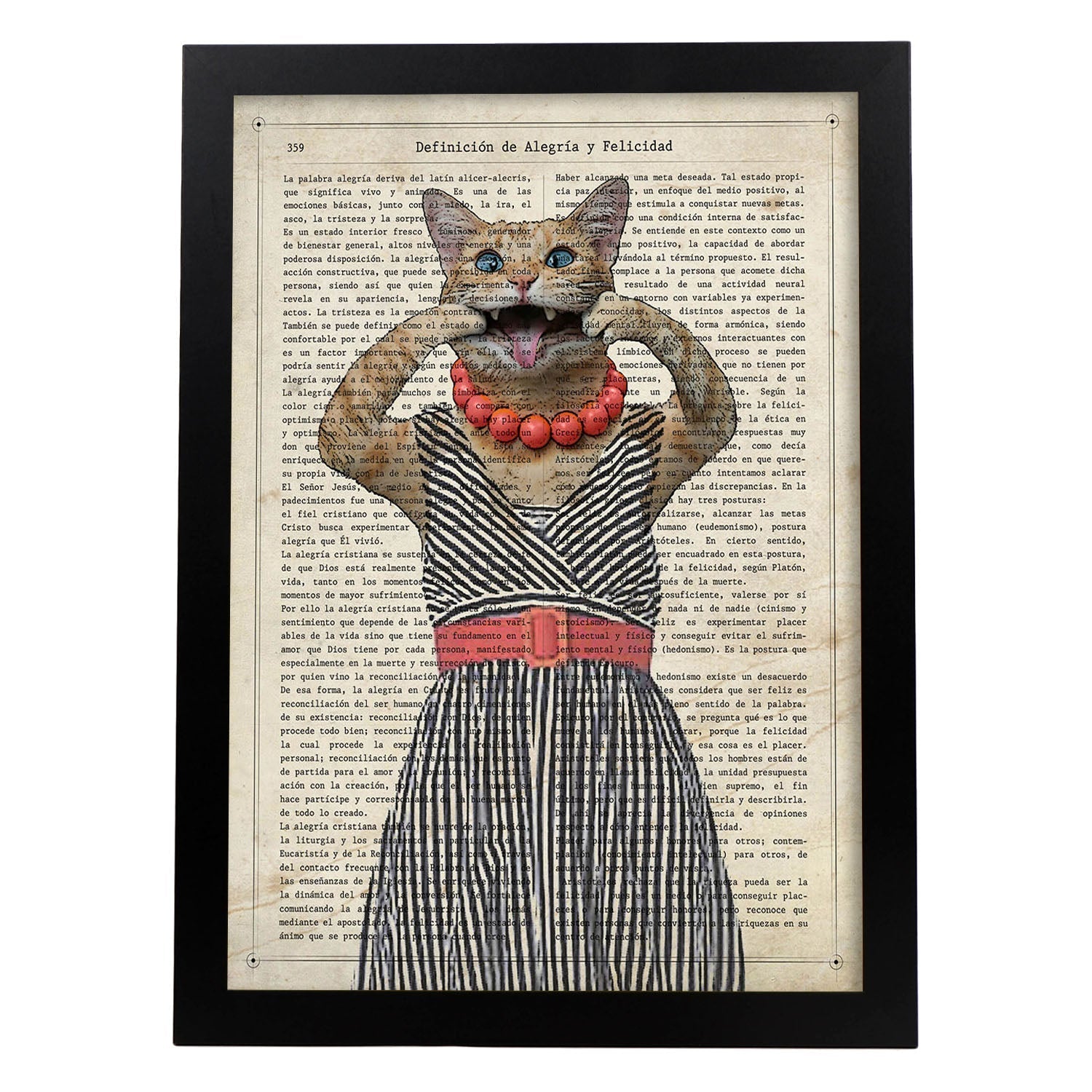 Poster de Gato haciendo la burla. Láminas de animales con definiciones. Ilustraciones de animales con textos.-Artwork-Nacnic-A4-Marco Negro-Nacnic Estudio SL