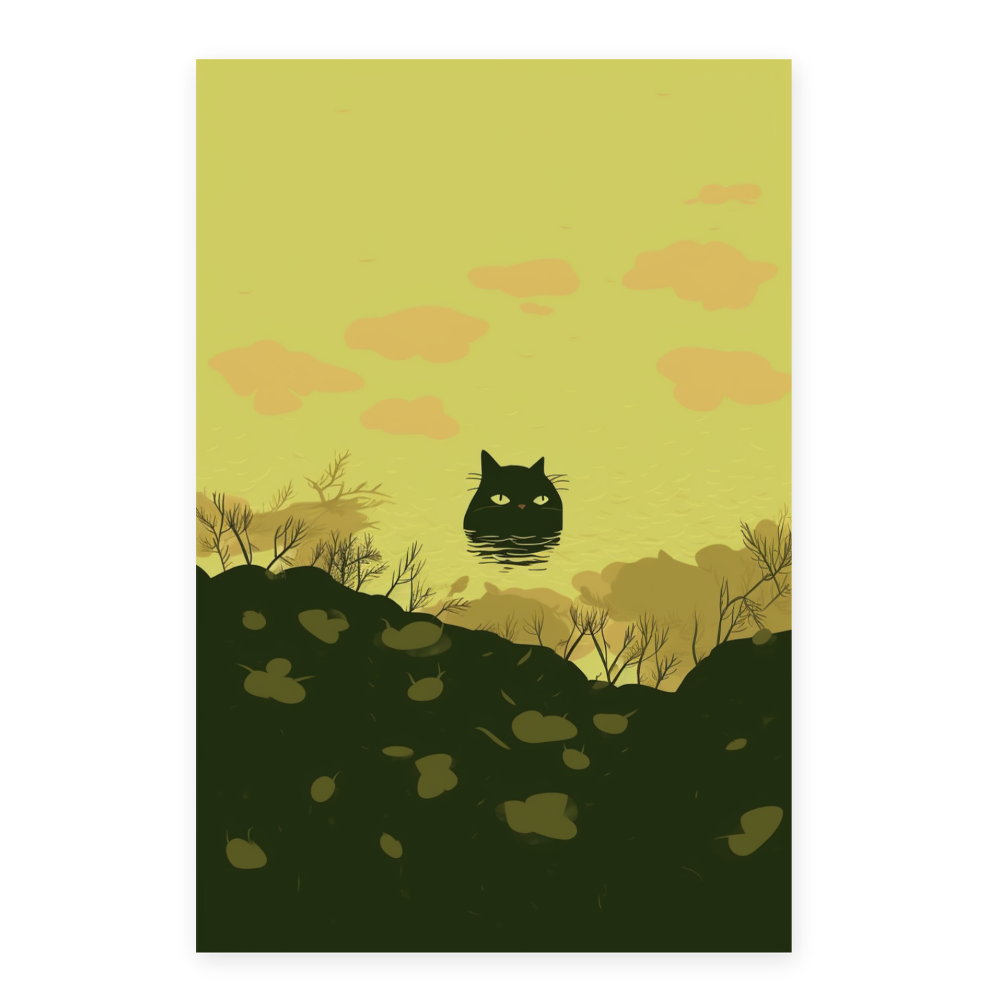 Póster de Gato Lindo en Estilo Jardín Ryo Takemasa y Wu