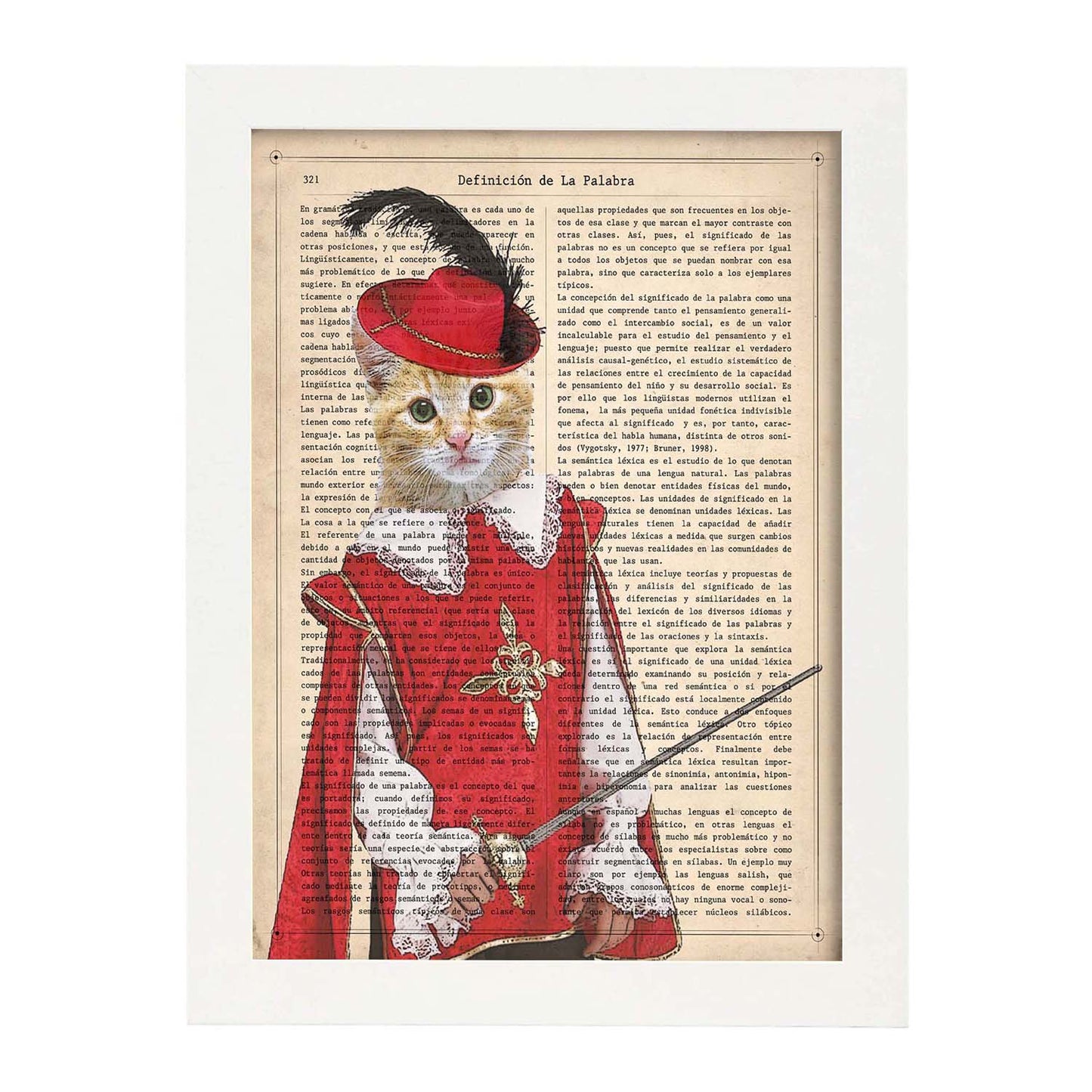 Poster de Gato mosquetero. Láminas de animales con definiciones. Ilustraciones de animales con textos.-Artwork-Nacnic-A3-Marco Blanco-Nacnic Estudio SL