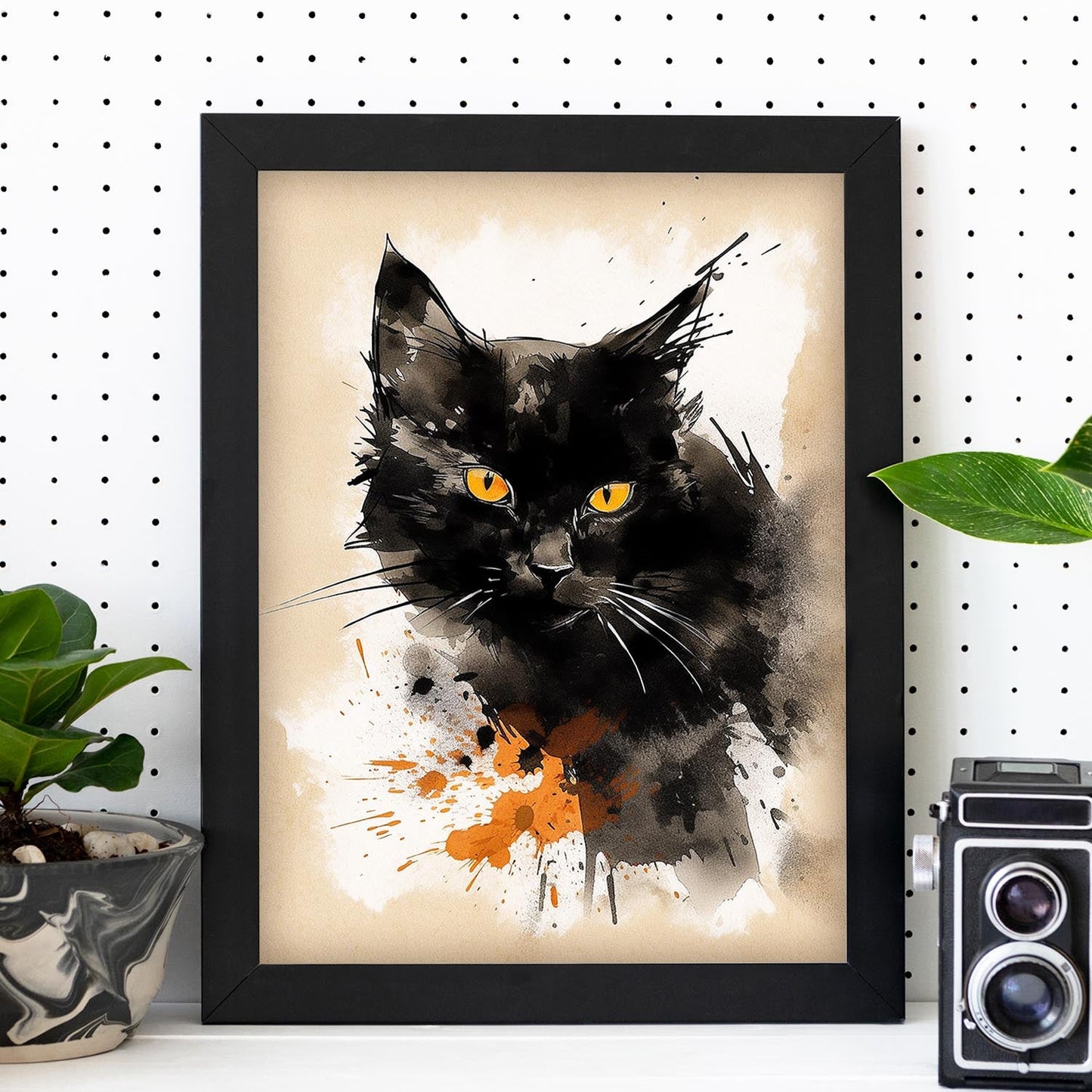 Póster de Gato Negro al estilo Sumi-E