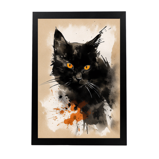 Póster de Gato Negro al estilo Sumi-E