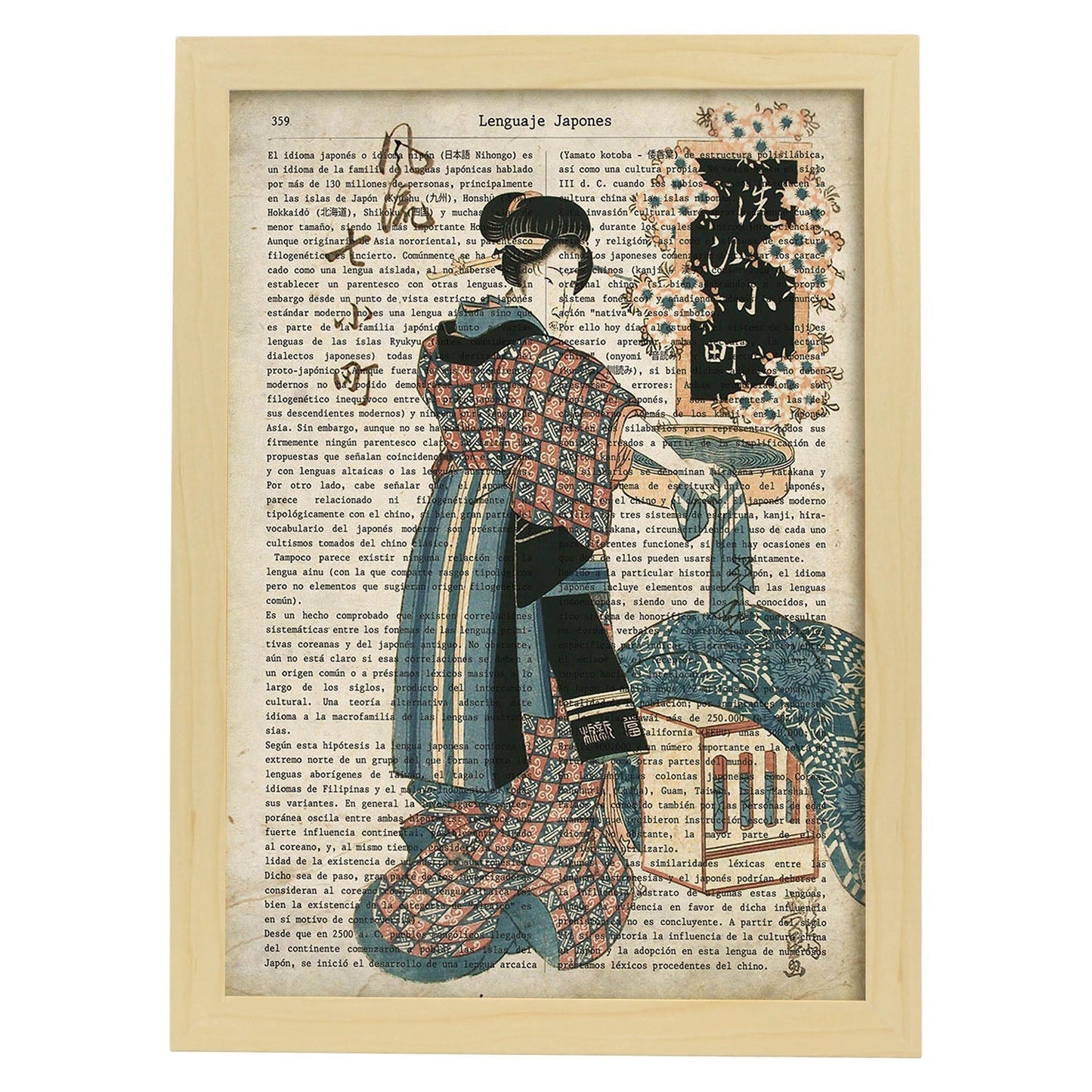Poster de Geisha con preparativos. Láminas de geishas. Diseños japoneses con definiciones de la cultura japonesa.-Artwork-Nacnic-A3-Marco Madera clara-Nacnic Estudio SL