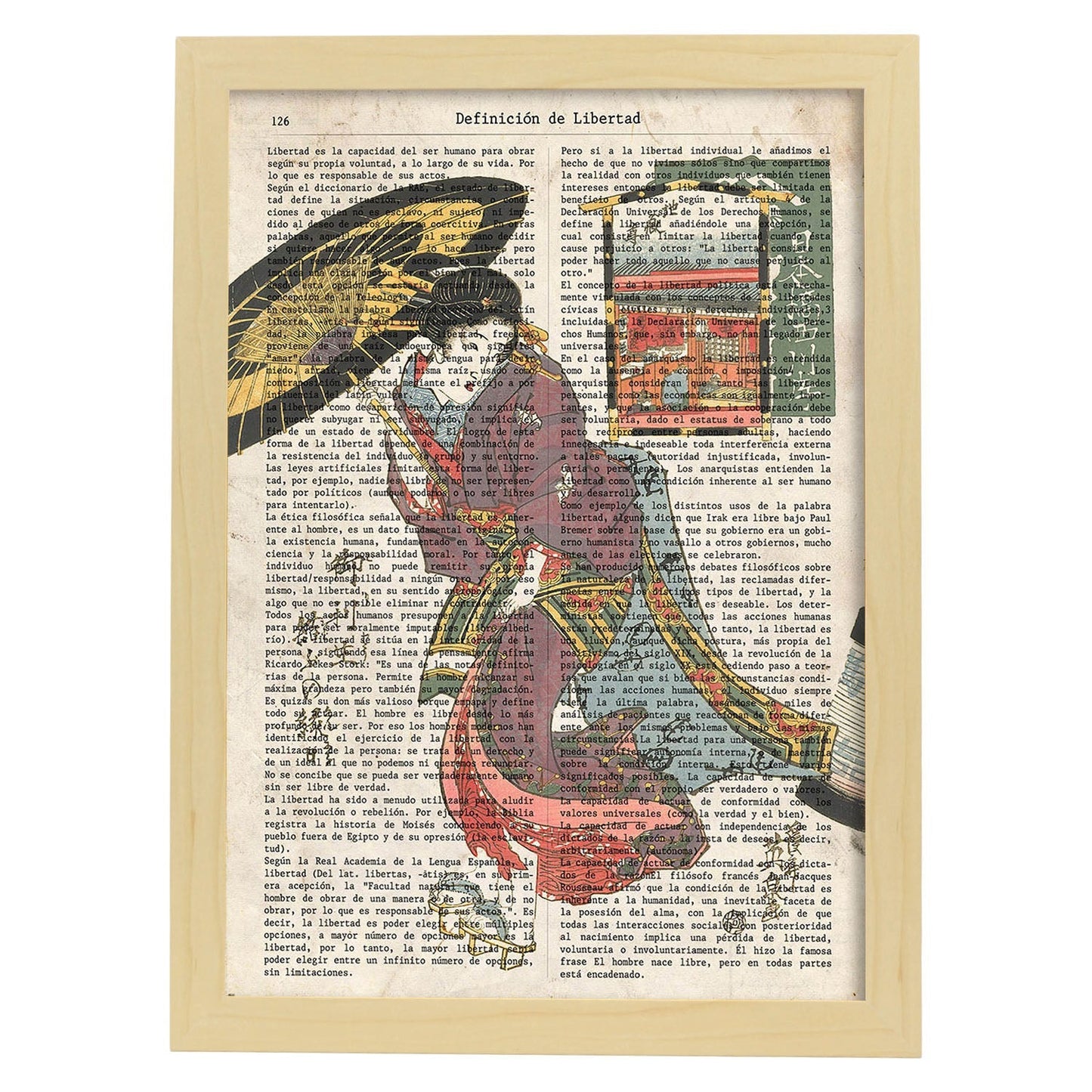 Poster de Geisha con sombrilla. Láminas de geishas. Diseños japoneses con definiciones de la cultura japonesa.-Artwork-Nacnic-A4-Marco Madera clara-Nacnic Estudio SL