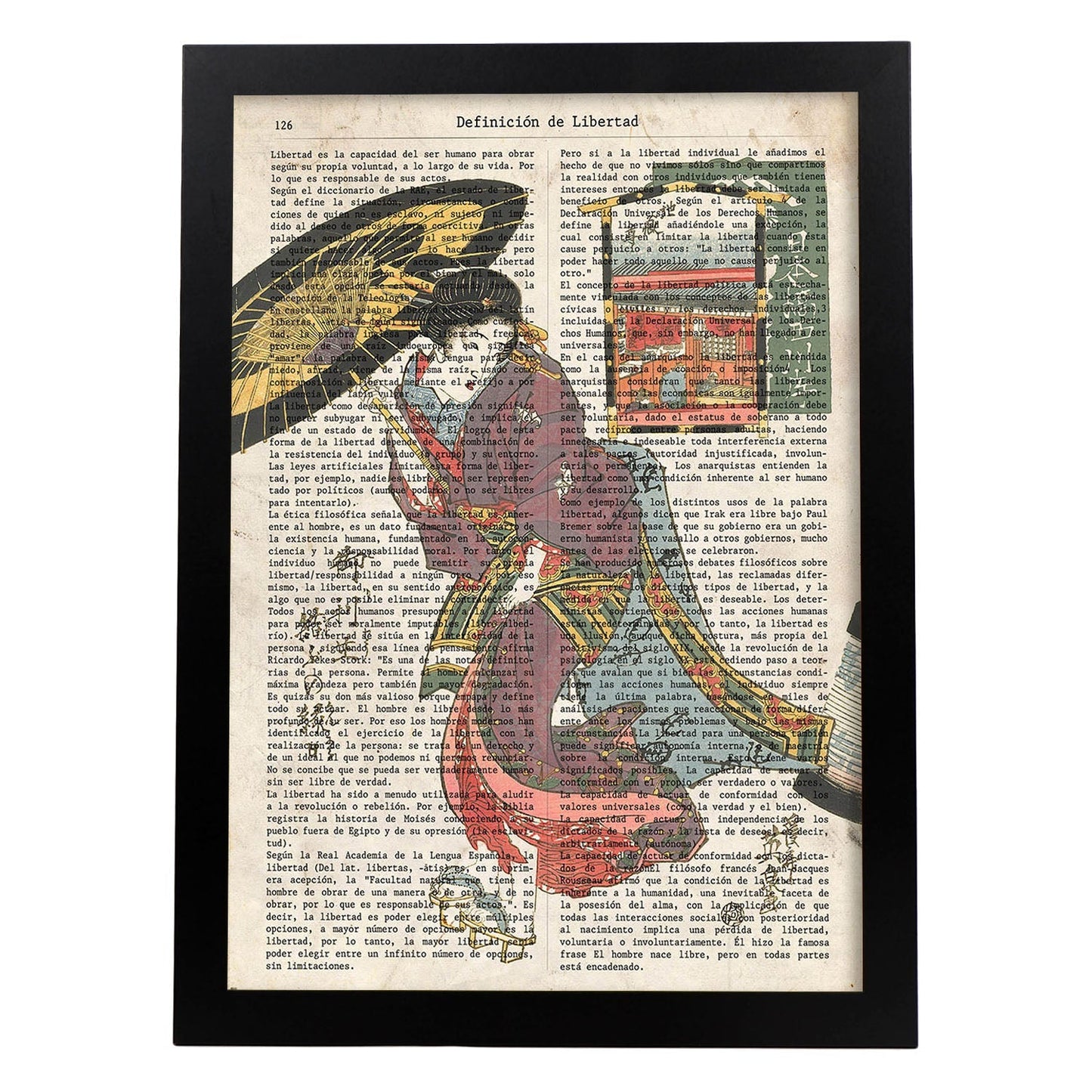 Poster de Geisha con sombrilla. Láminas de geishas. Diseños japoneses con definiciones de la cultura japonesa.-Artwork-Nacnic-A4-Marco Negro-Nacnic Estudio SL
