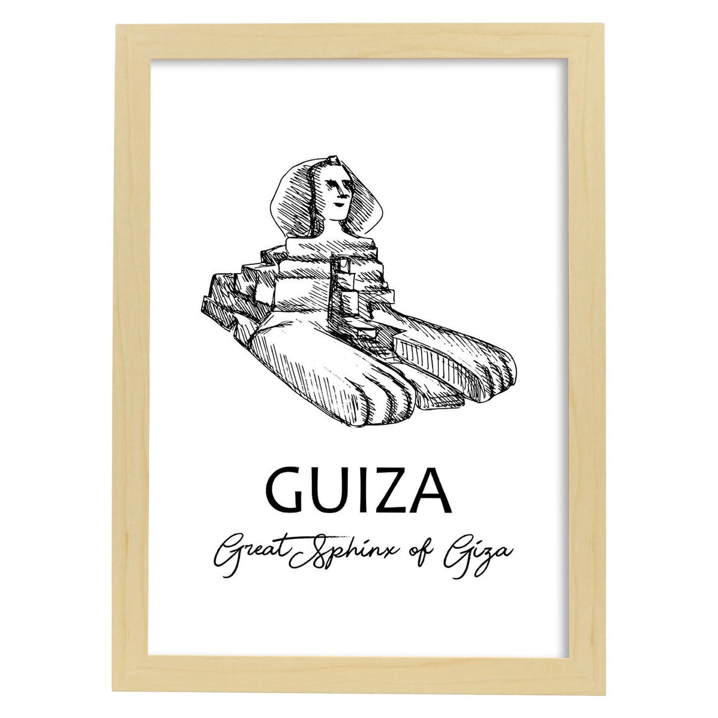 Poster de Giza - La esfinge. Láminas con monumentos de ciudades.-Artwork-Nacnic-A4-Marco Madera clara-Nacnic Estudio SL