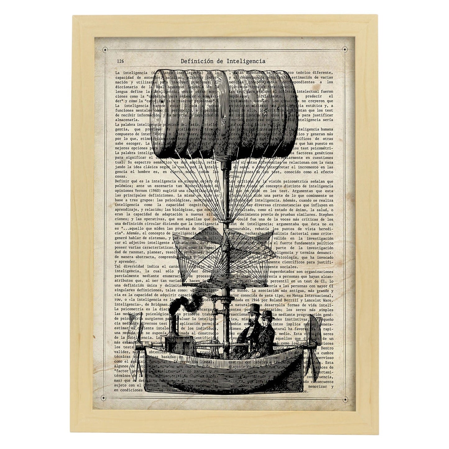 Poster de Globo barco. Láminas de globos aeroestáticos. Diseño con imágenes de globos.-Artwork-Nacnic-A4-Marco Madera clara-Nacnic Estudio SL