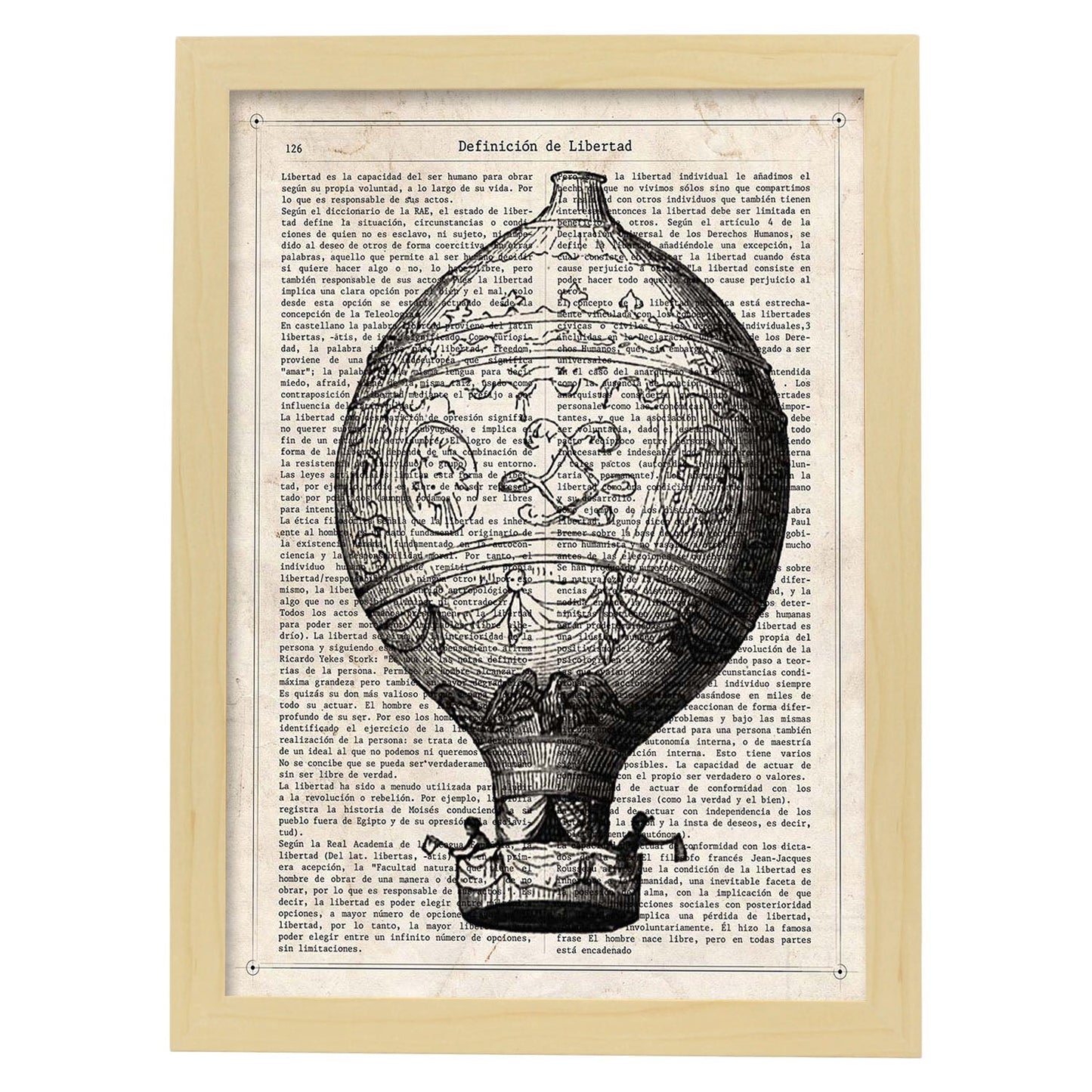 Poster de Globo blanco y negro. Láminas de globos aeroestáticos. Diseño con imágenes de globos.-Artwork-Nacnic-A4-Marco Madera clara-Nacnic Estudio SL