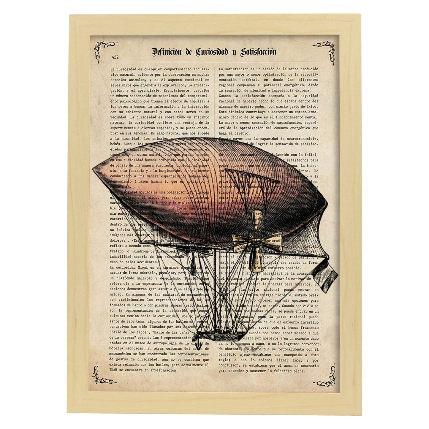 Poster de Globo rojizo. Láminas de globos aeroestáticos. Diseño con imágenes de globos.-Artwork-Nacnic-A4-Marco Madera clara-Nacnic Estudio SL