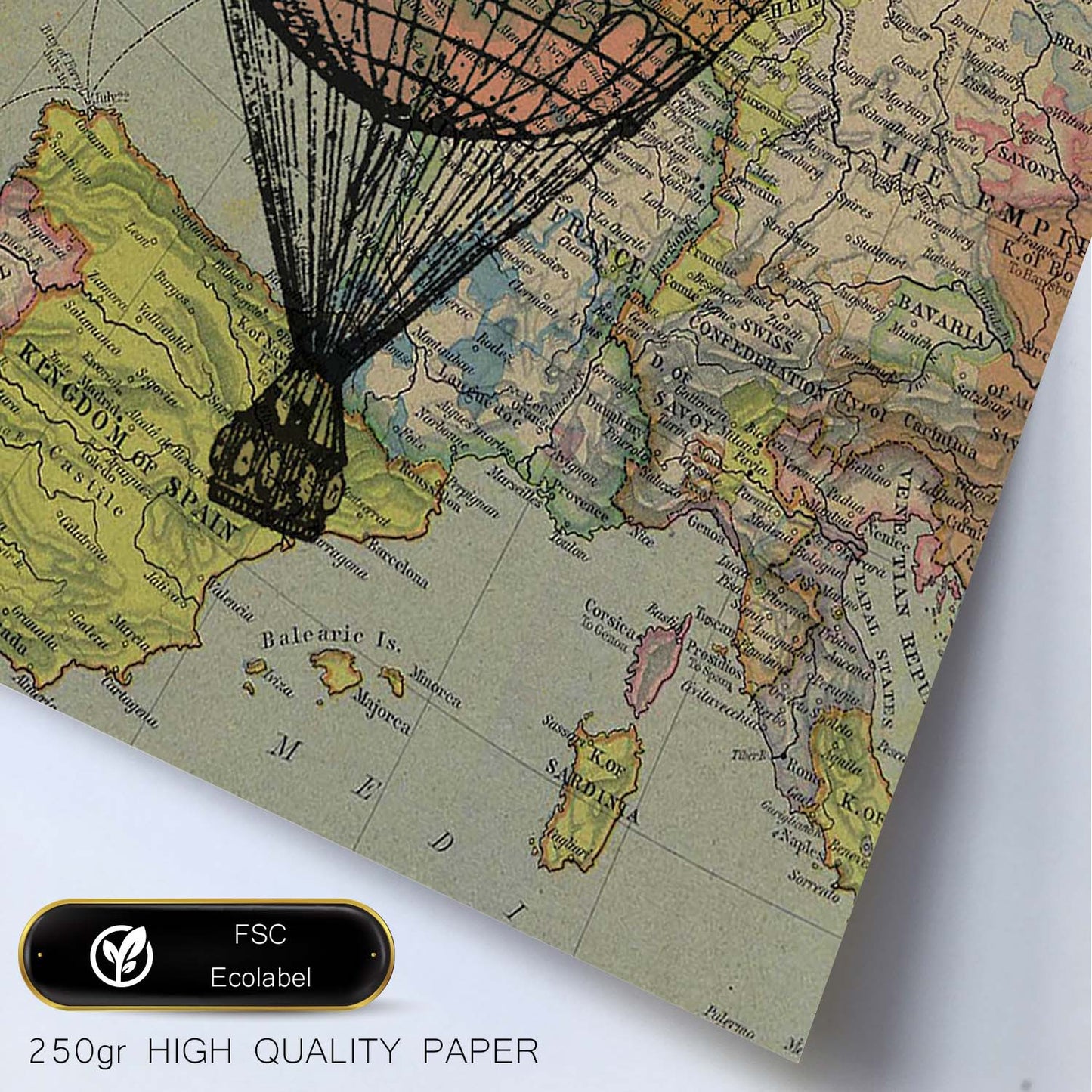 Poster de Globo rosa en Europa. Láminas de globos aeroestáticos. Diseño con imágenes de globos.-Artwork-Nacnic-Nacnic Estudio SL