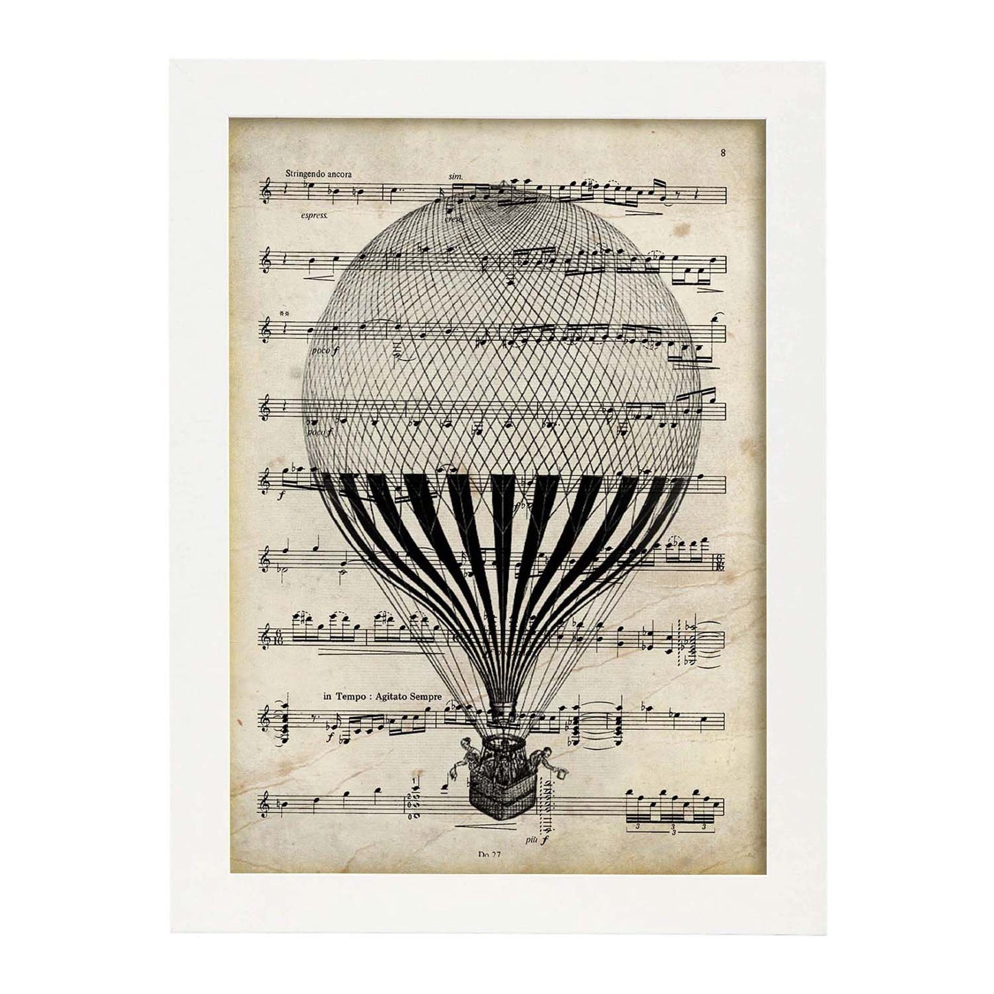 Poster de Globo sobre partitura. Láminas de imágenes con partituras. Diseño de música para el hogar.-Artwork-Nacnic-A3-Marco Blanco-Nacnic Estudio SL
