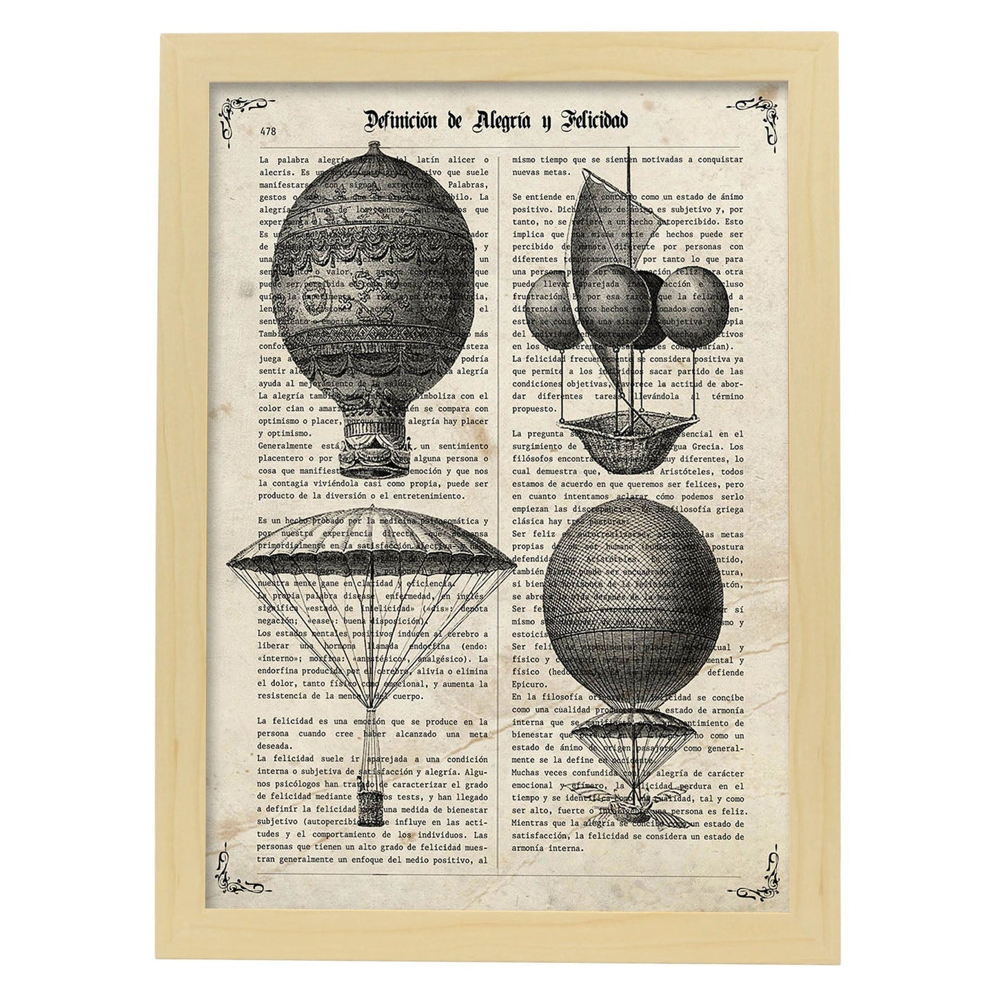 Poster de Globos Vintage. Láminas de globos aeroestáticos. Diseño con imágenes de globos.-Artwork-Nacnic-A3-Marco Madera clara-Nacnic Estudio SL