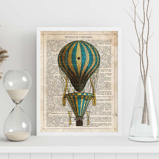 Poster de Glono verde y amarillo. Láminas de globos aeroestáticos. Diseño con imágenes de globos.-Artwork-Nacnic-Nacnic Estudio SL