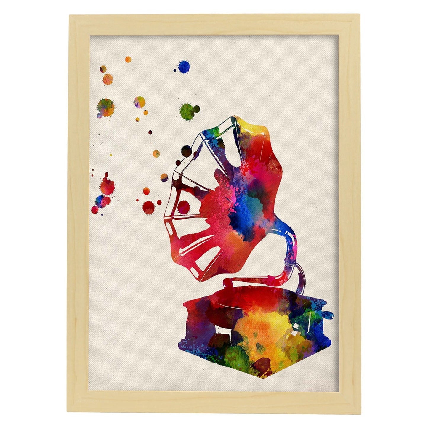 Poster de Gramola con diseño acuarela. Mix de láminas con estilo acuarela-Artwork-Nacnic-A3-Marco Madera clara-Nacnic Estudio SL