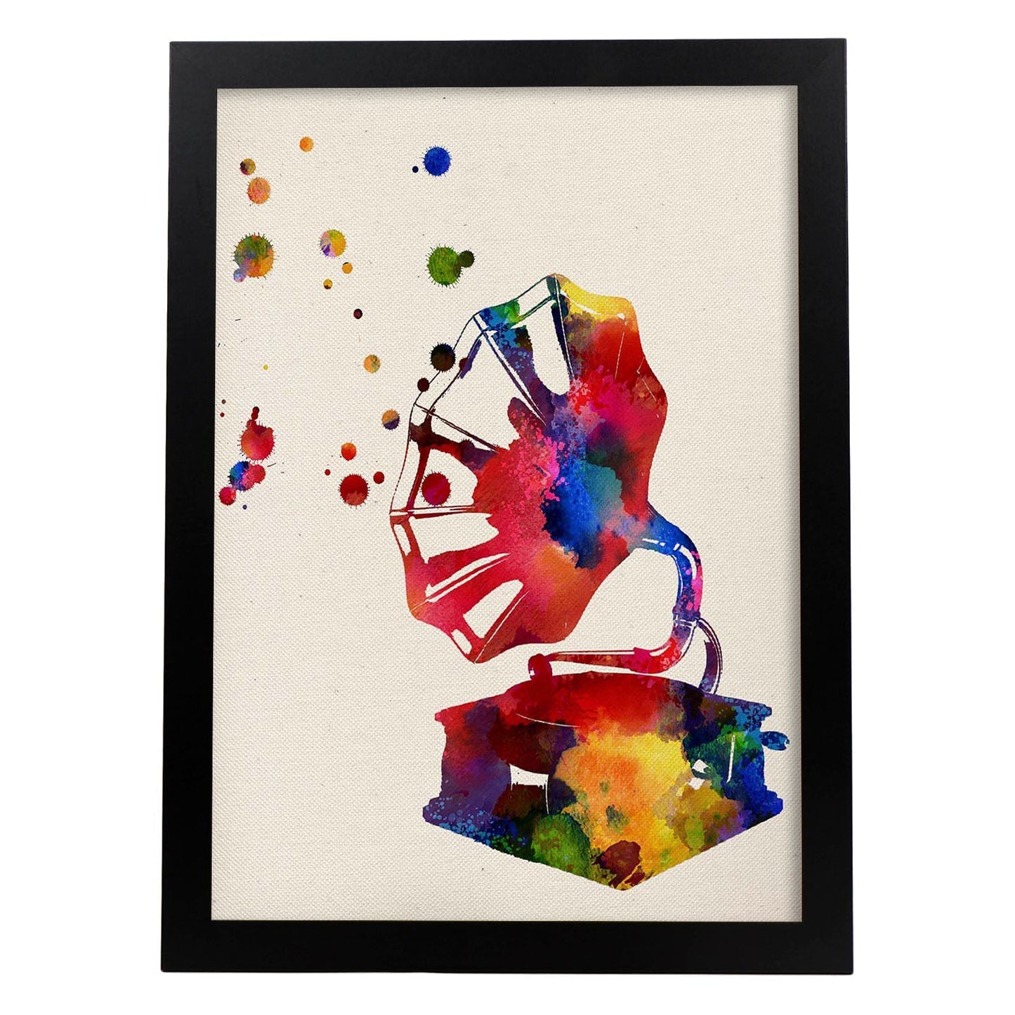 Poster de Gramola con diseño acuarela. Mix de láminas con estilo acuarela-Artwork-Nacnic-A4-Marco Negro-Nacnic Estudio SL