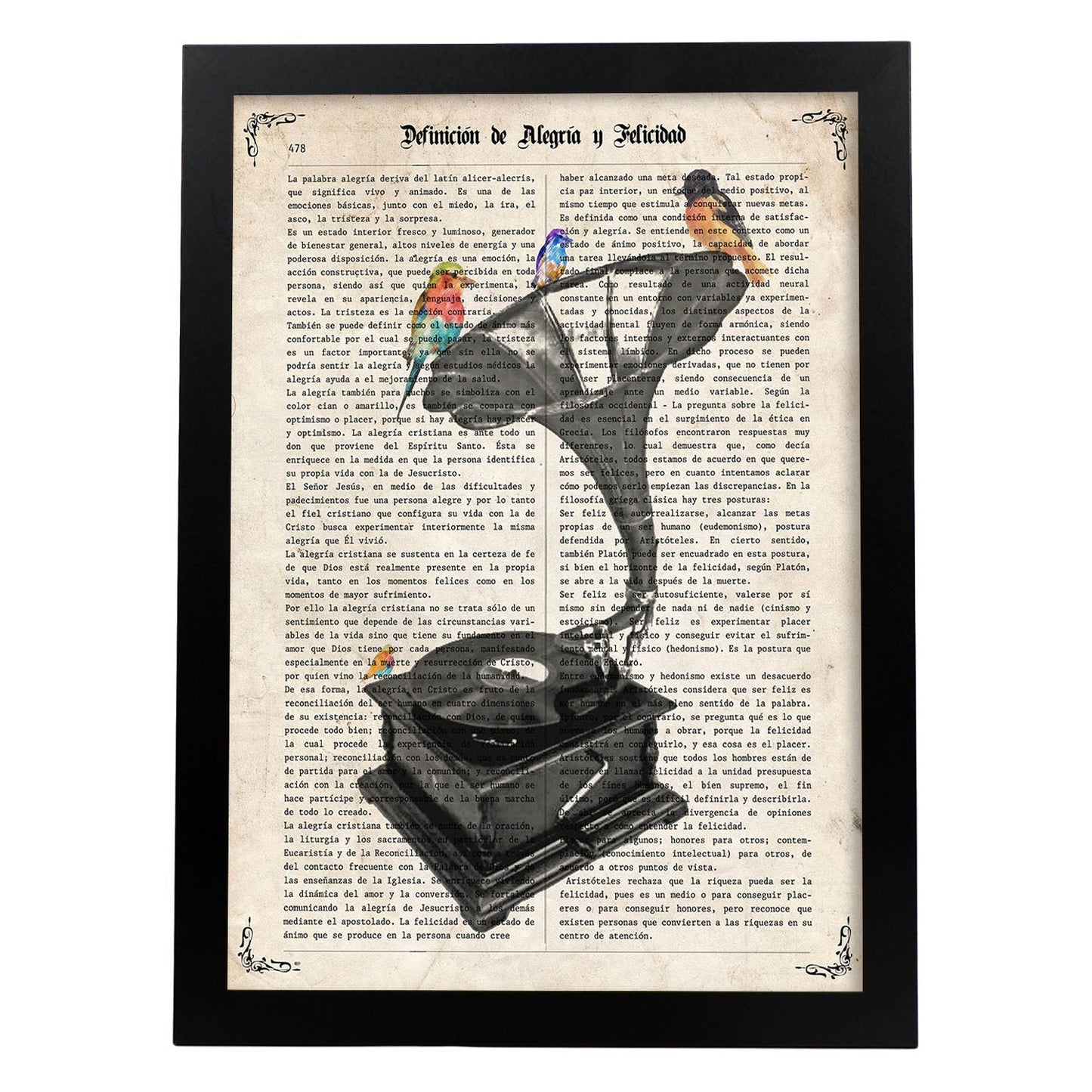 Poster de Gramola con pajaros. Láminas musicales con definiciones para-Artwork-Nacnic-A4-Marco Negro-Nacnic Estudio SL