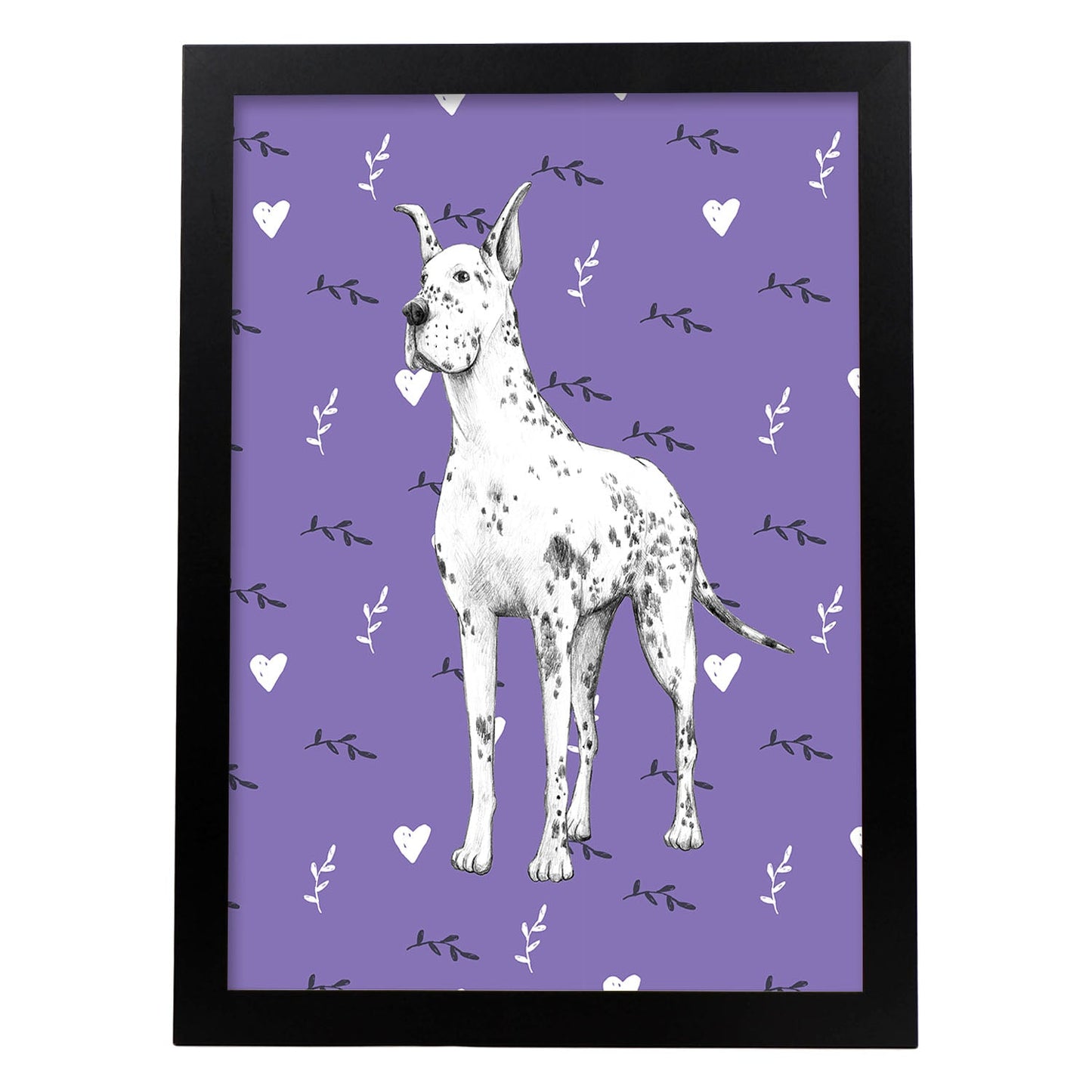 Poster de Gran danes morado. Lámina decorativa de perros.-Artwork-Nacnic-A3-Marco Negro-Nacnic Estudio SL