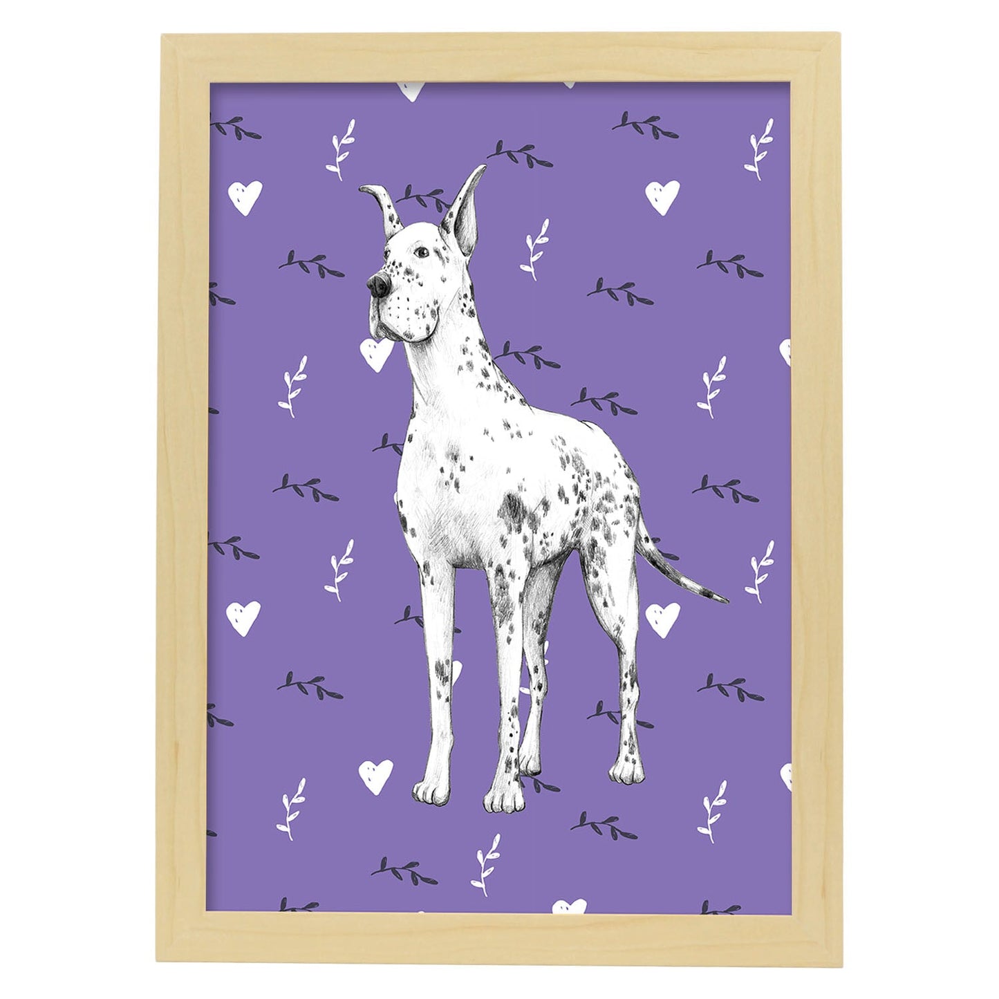 Poster de Gran danes morado. Lámina decorativa de perros.-Artwork-Nacnic-A4-Marco Madera clara-Nacnic Estudio SL