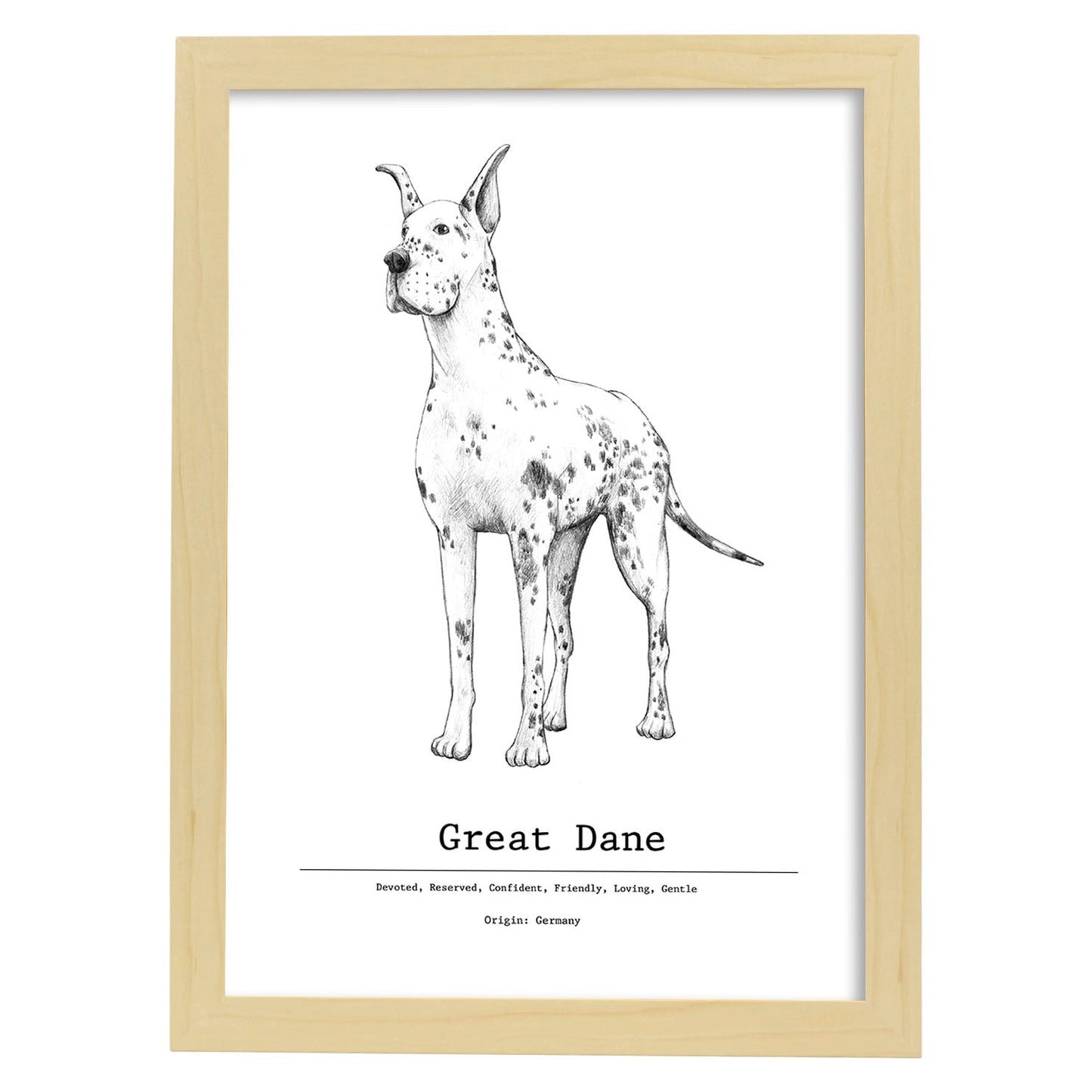 Poster de Gran danes texto. Lámina decorativa de perros.-Artwork-Nacnic-A4-Marco Madera clara-Nacnic Estudio SL
