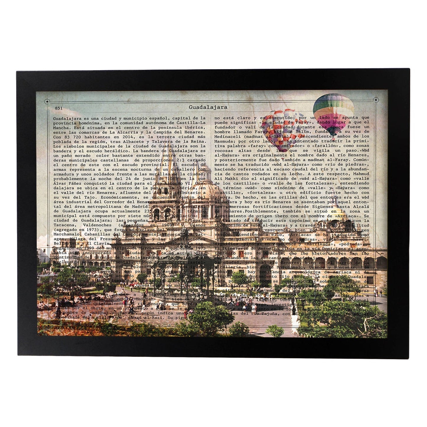 Poster de Guadalajara. Catedral. Láminas de ciudades españolas con definiciones. Decoración de interiores para españoles.-Artwork-Nacnic-A4-Marco Negro-Nacnic Estudio SL