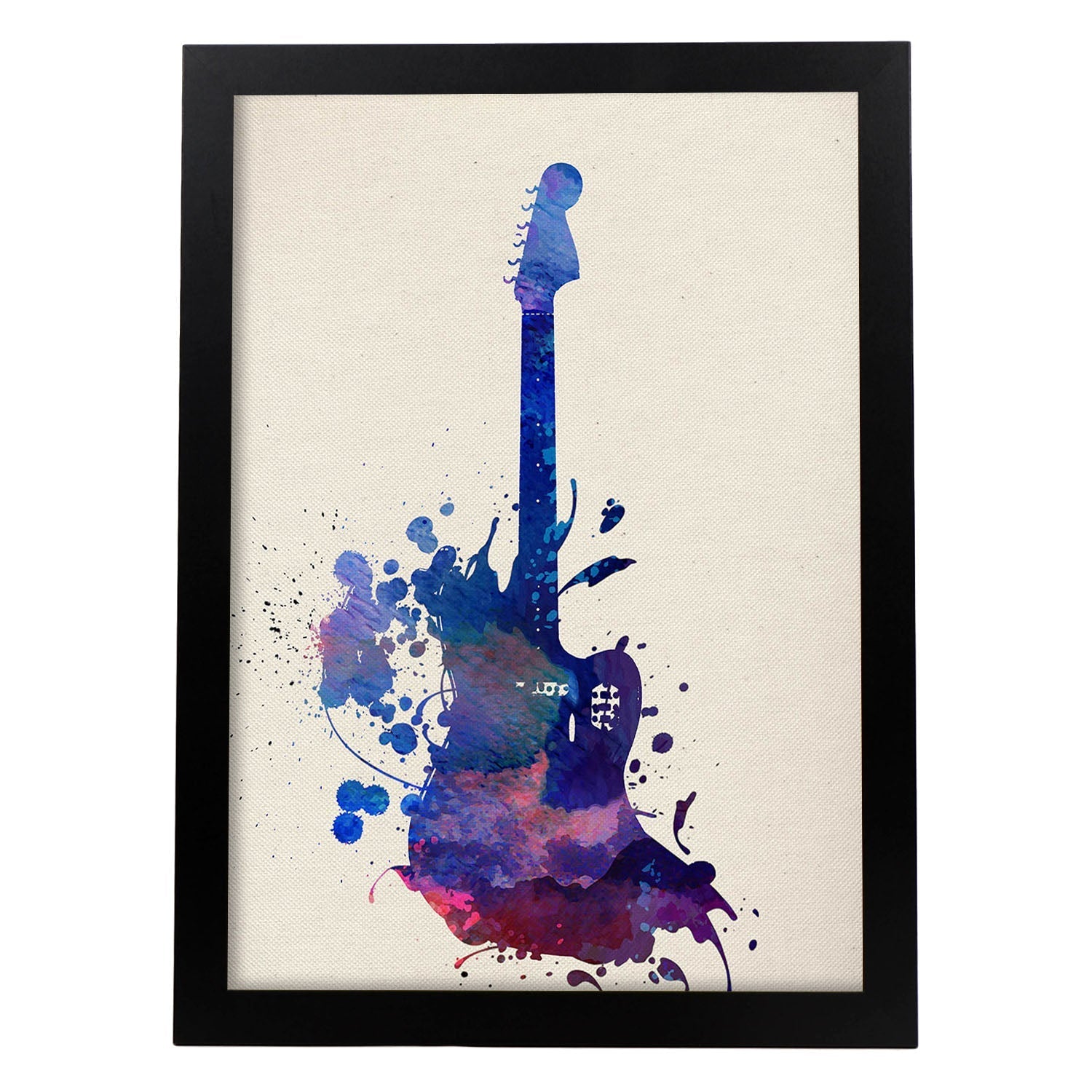 Poster de Guitarra con diseño acuarela. Mix de láminas con estilo acuarela-Artwork-Nacnic-A3-Marco Negro-Nacnic Estudio SL