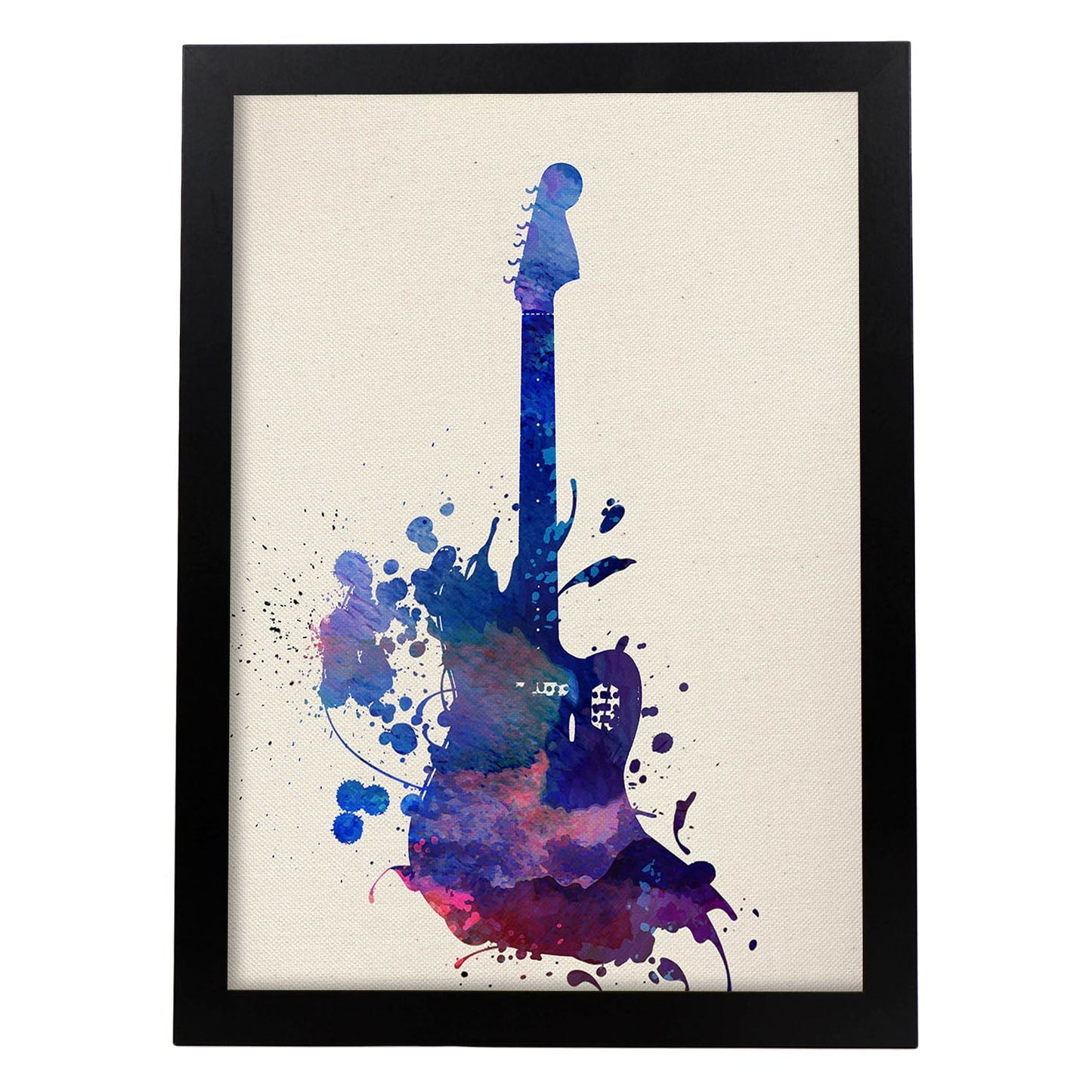 Poster de Guitarra con diseño acuarela. Mix de láminas con estilo acuarela-Artwork-Nacnic-A4-Marco Negro-Nacnic Estudio SL