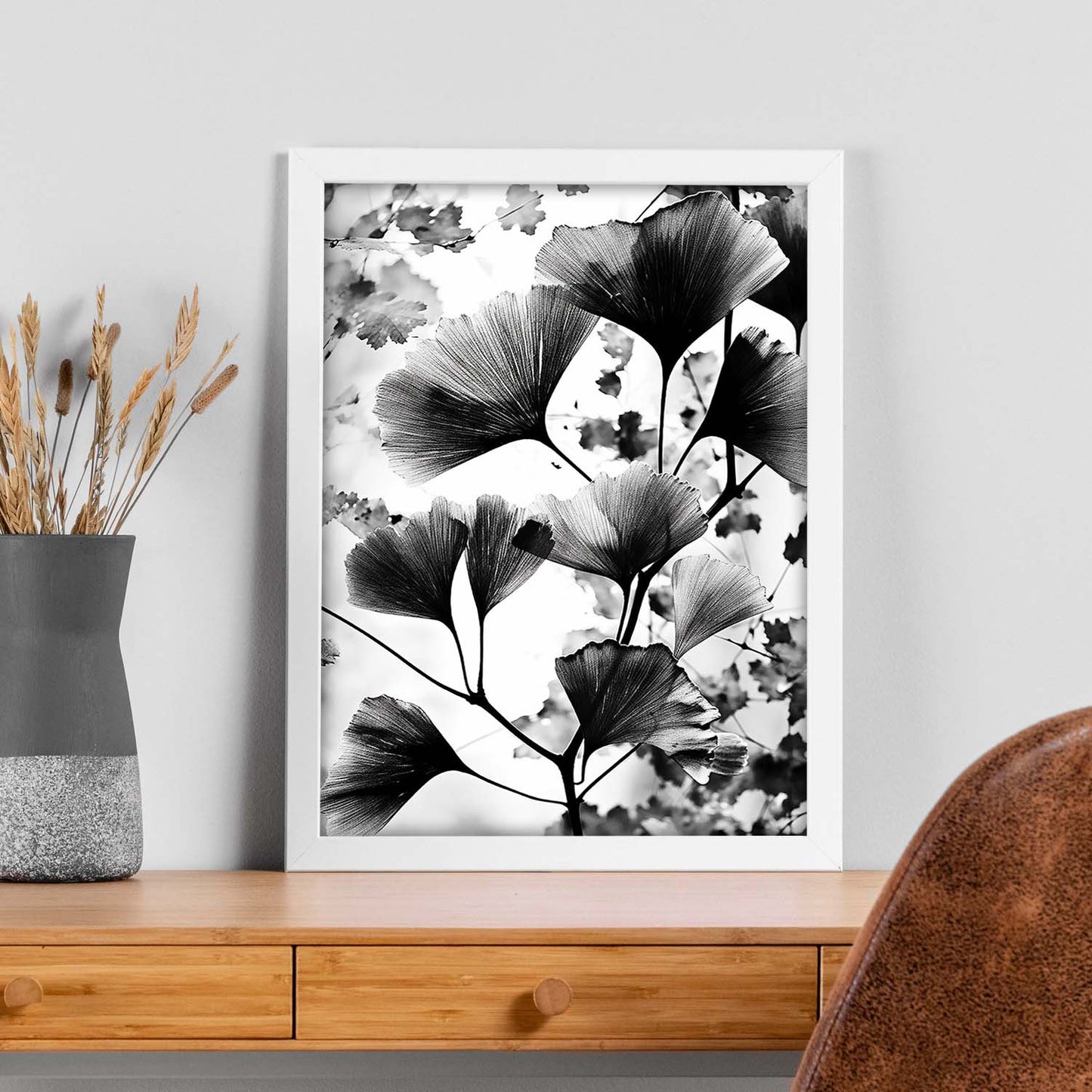 Lámina de Gingko Biloba Vintage en Negro