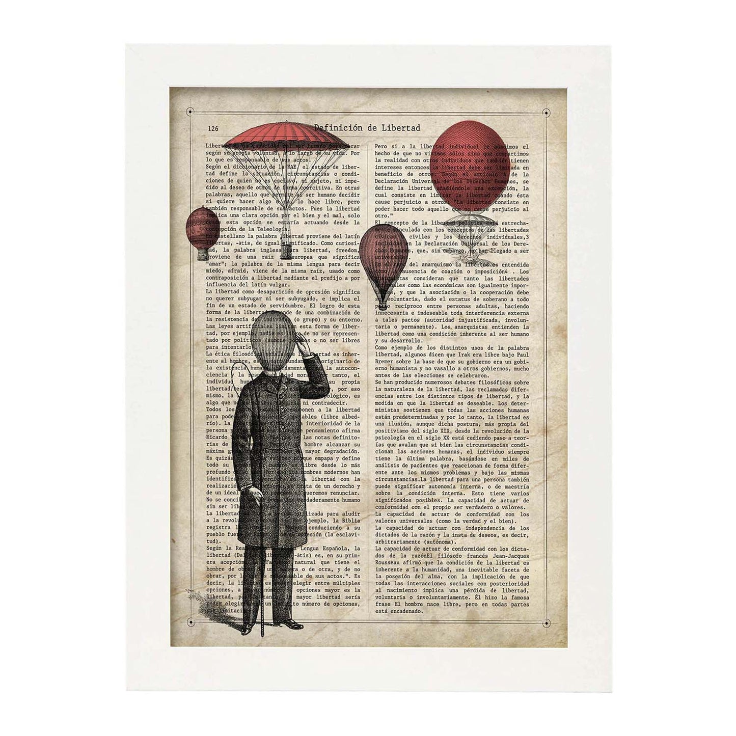 Poster de Hombre con globos. Láminas de globos aeroestáticos. Diseño con imágenes de globos.-Artwork-Nacnic-Nacnic Estudio SL