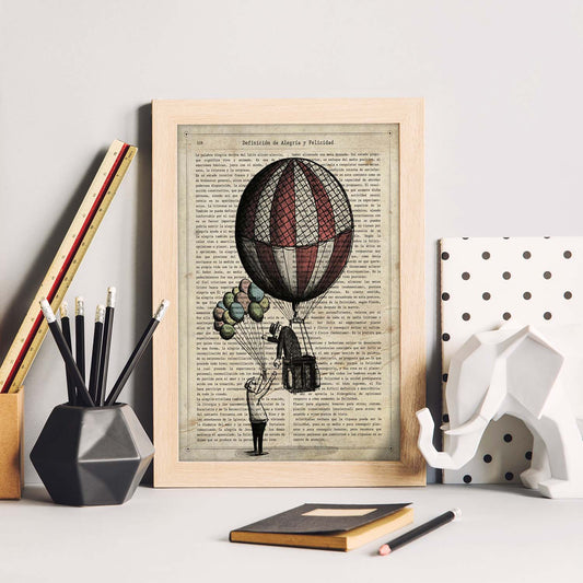 Poster de Hombre dando globos. Láminas de globos aeroestáticos. Diseño con imágenes de globos.-Artwork-Nacnic-Nacnic Estudio SL