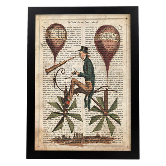 Poster de Hombre en bici de globos. Láminas de bicicletas definiciones.-Artwork-Nacnic-A4-Marco Negro-Nacnic Estudio SL