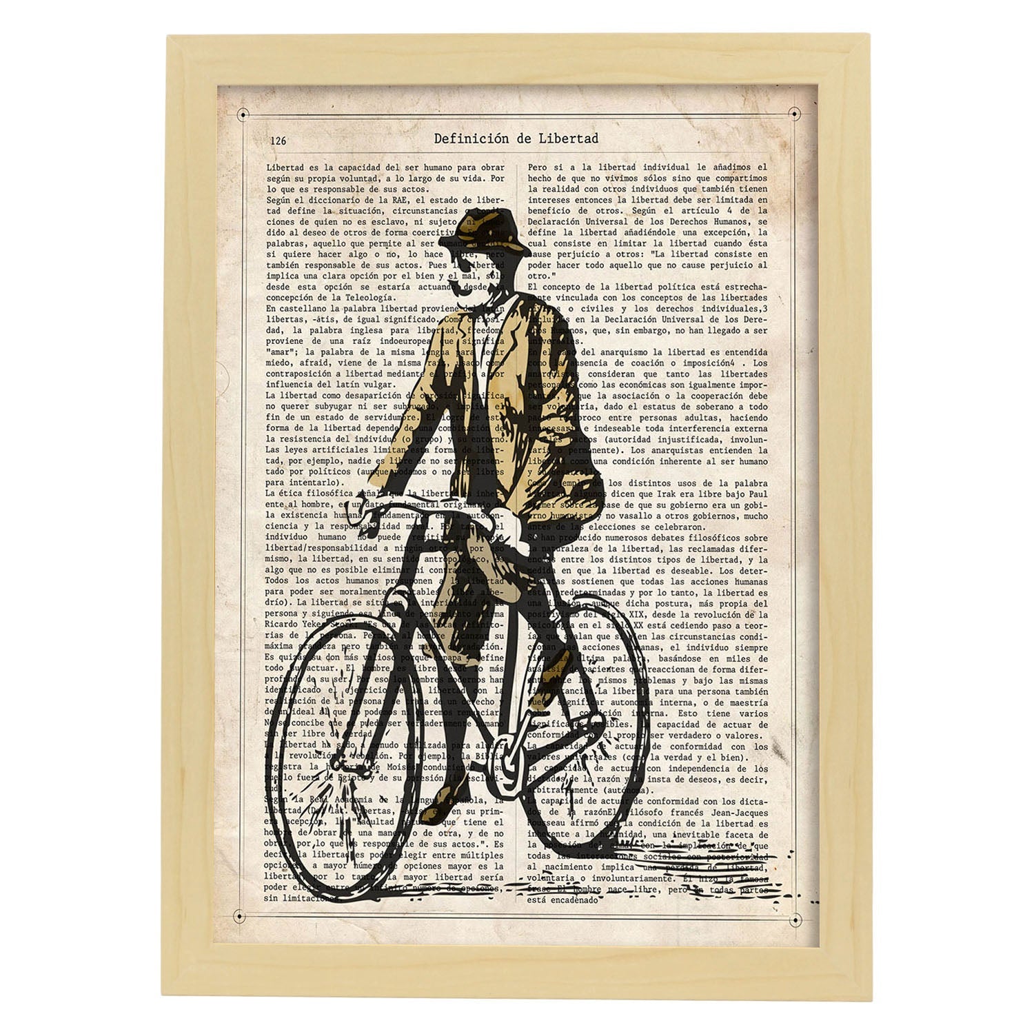 Poster de Hombre en bici. Láminas de bicicletas definiciones.-Artwork-Nacnic-A3-Marco Madera clara-Nacnic Estudio SL