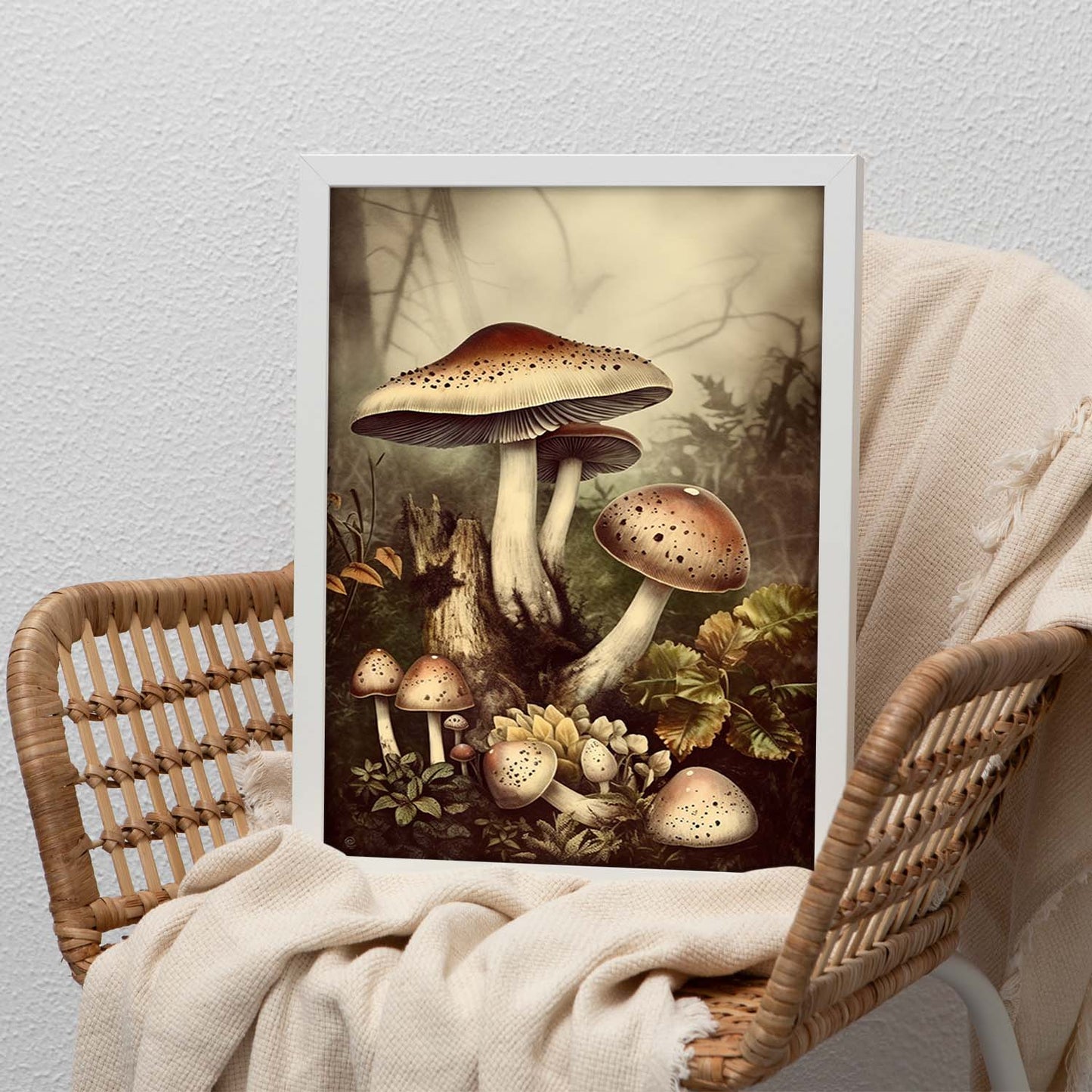 Póster Vintage de Hongos Antiguos en el Bosque