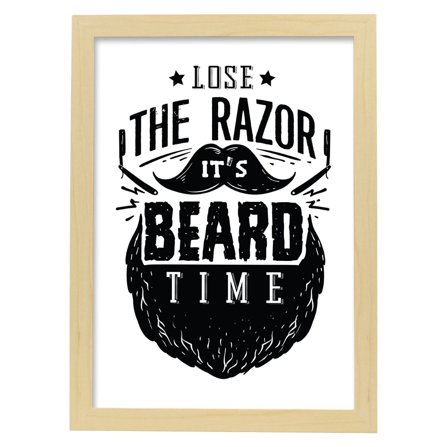 Poster de Hora de la barba. Lámina decorativa de diseño.-Artwork-Nacnic-A3-Marco Madera clara-Nacnic Estudio SL