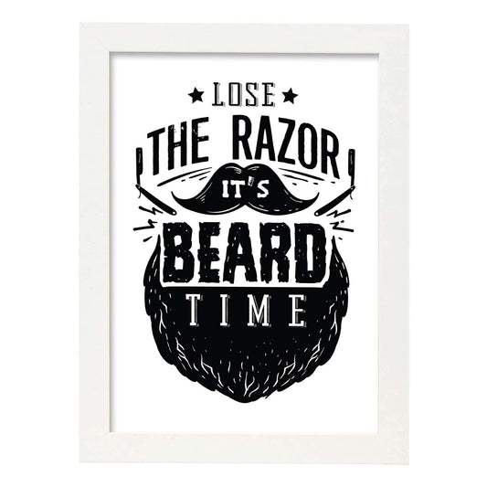 Poster de Hora de la barba. Lámina decorativa de diseño.-Artwork-Nacnic-A4-Marco Blanco-Nacnic Estudio SL
