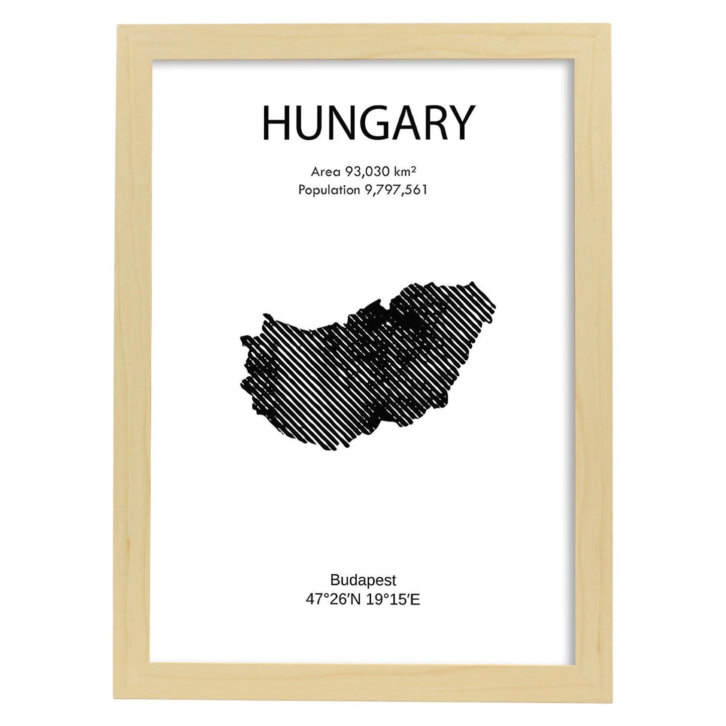 Poster de Hungría. Láminas de paises y continentes del mundo.-Artwork-Nacnic-A3-Marco Madera clara-Nacnic Estudio SL