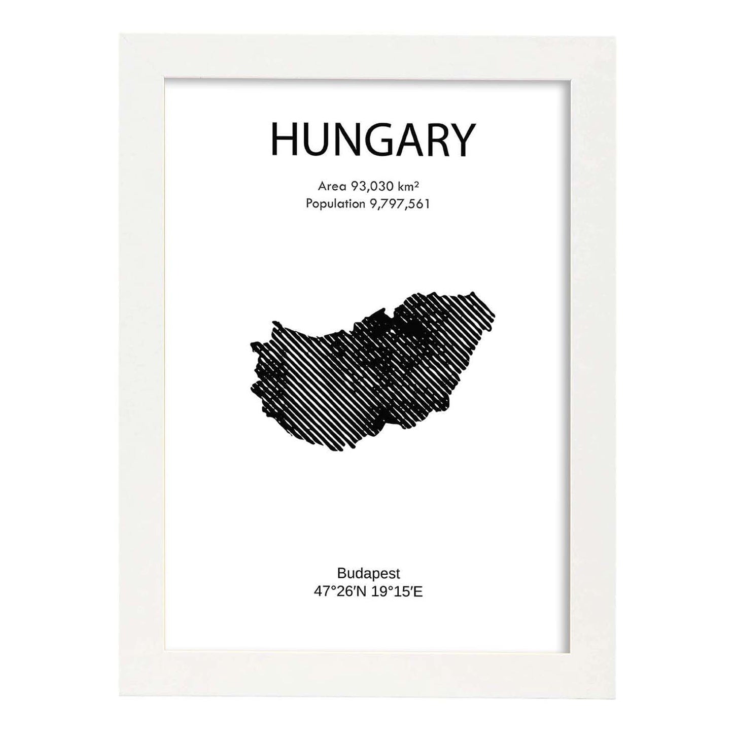 Poster de Hungría. Láminas de paises y continentes del mundo.-Artwork-Nacnic-A4-Marco Blanco-Nacnic Estudio SL