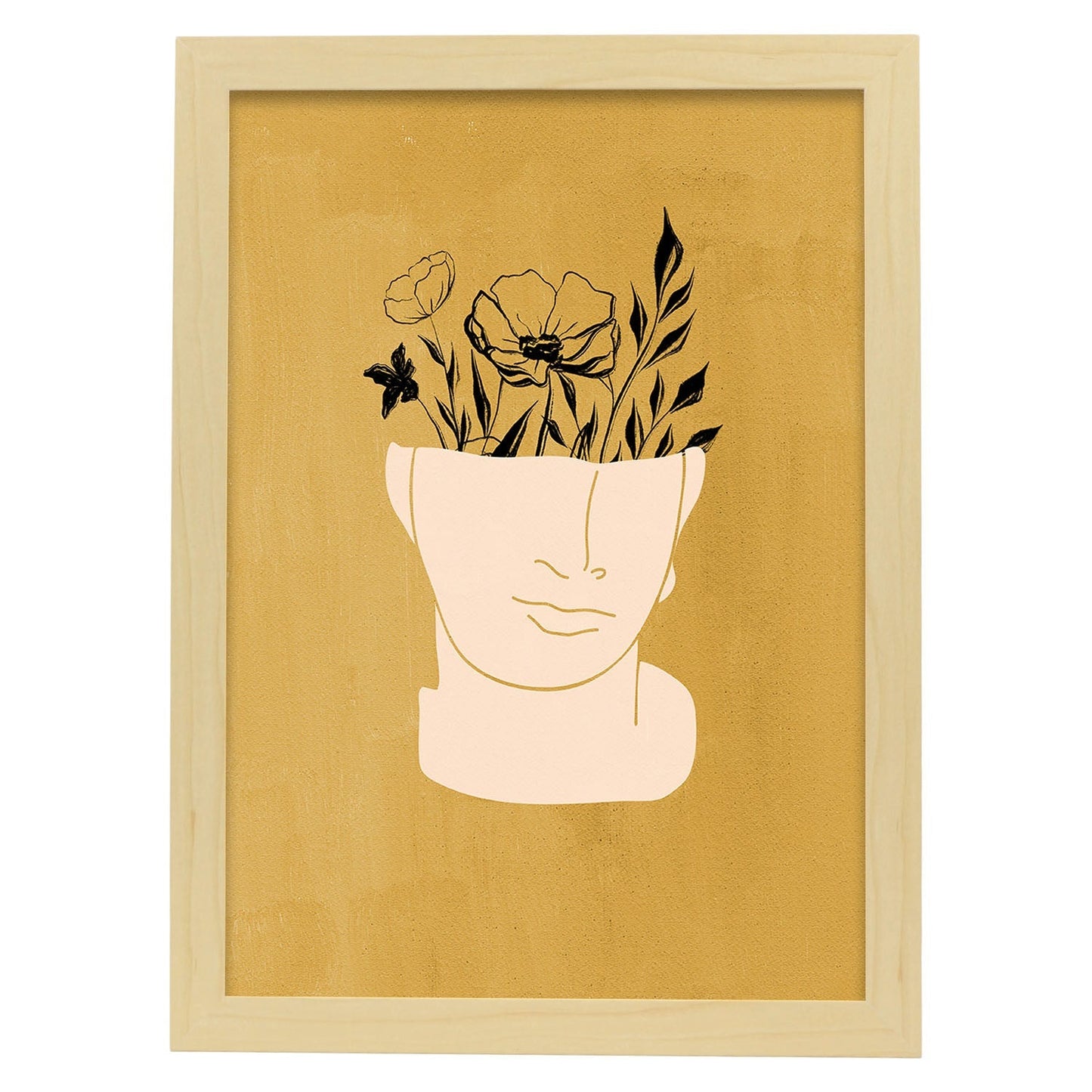 Poster de imágenes abstractas de plantas. Dibujos en tonos claros y tierras. 'Acuarela 11'.-Artwork-Nacnic-A4-Marco Madera clara-Nacnic Estudio SL