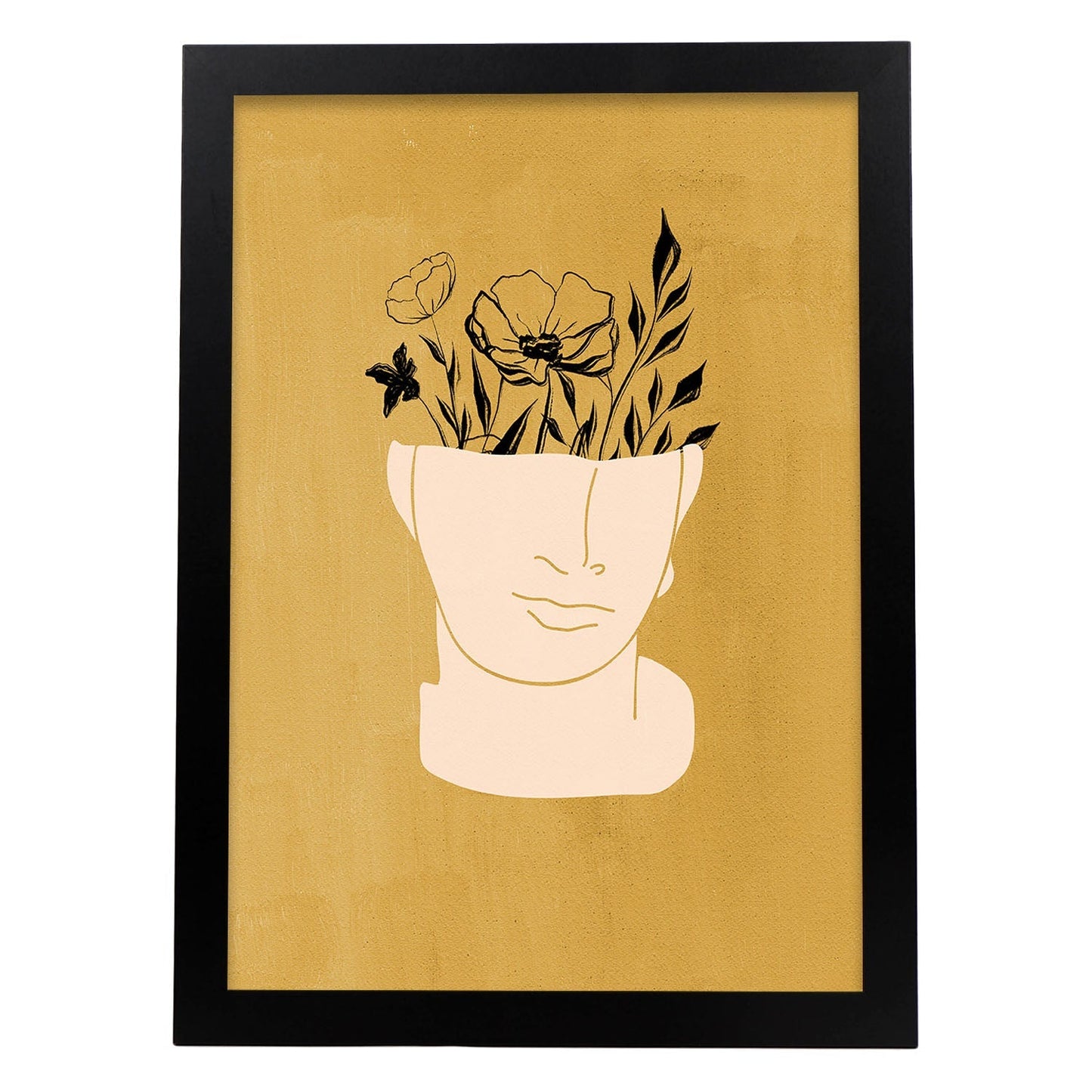 Poster de imágenes abstractas de plantas. Dibujos en tonos claros y tierras. 'Acuarela 11'.-Artwork-Nacnic-A4-Marco Negro-Nacnic Estudio SL