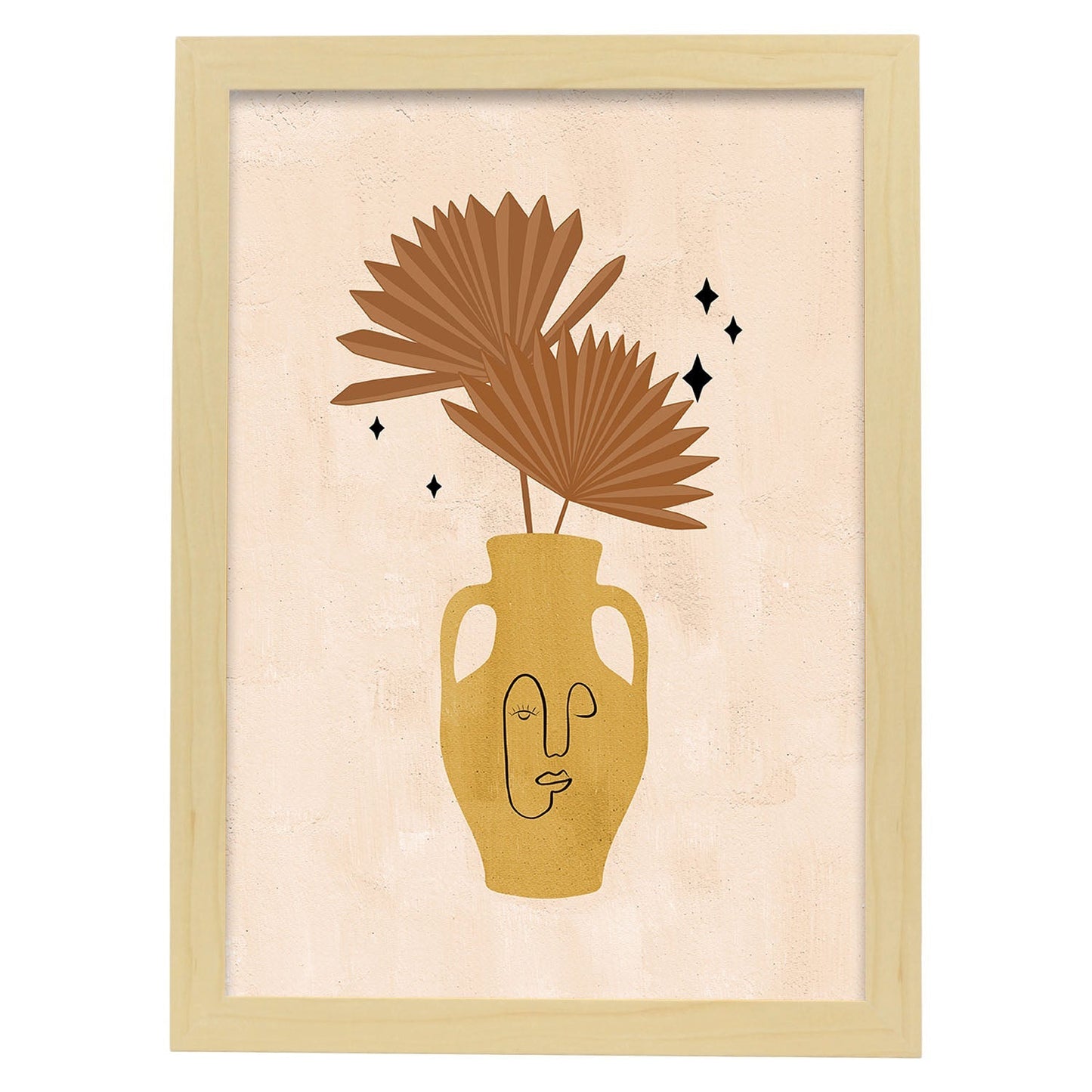 Poster de imágenes abstractas de plantas. Dibujos en tonos claros y tierras. 'Acuarela 15'.-Artwork-Nacnic-A3-Marco Madera clara-Nacnic Estudio SL