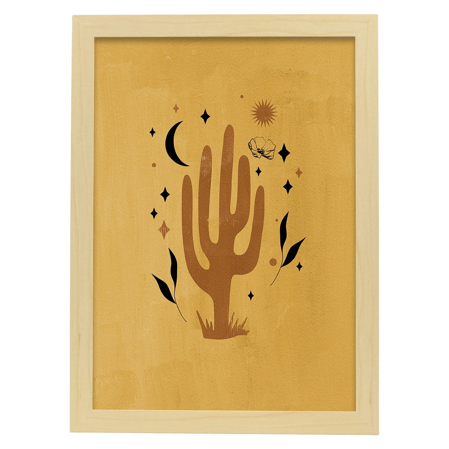 Poster de imágenes abstractas de plantas. Dibujos en tonos claros y tierras. 'Acuarela 16'.-Artwork-Nacnic-A3-Marco Madera clara-Nacnic Estudio SL