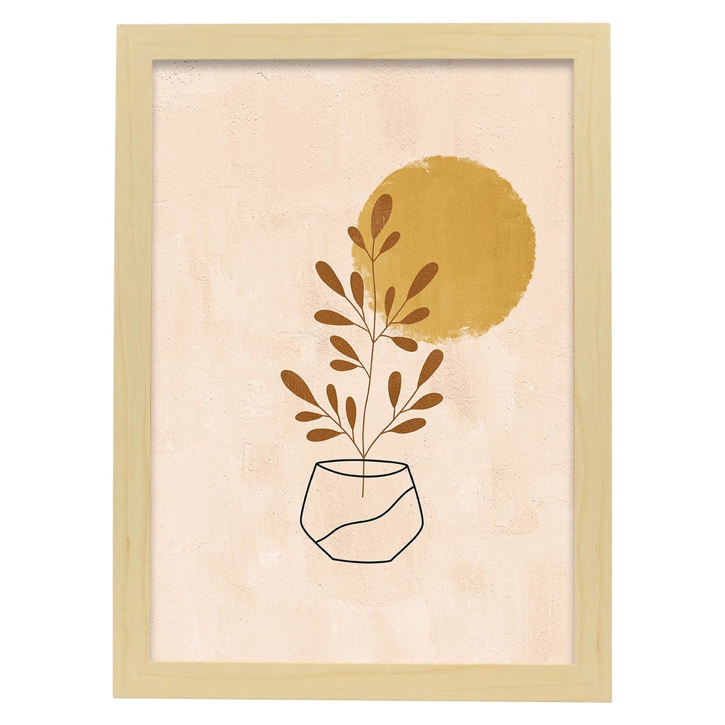 Poster de imágenes abstractas de plantas. Dibujos en tonos claros y tierras. 'Acuarela 1'.-Artwork-Nacnic-A3-Marco Madera clara-Nacnic Estudio SL