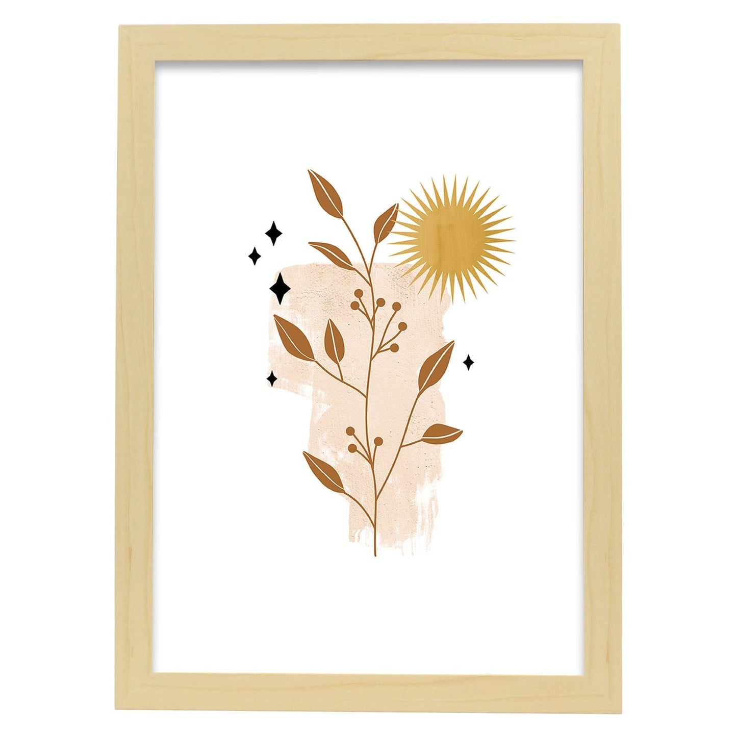 Poster de imágenes abstractas de plantas. Dibujos en tonos claros y tierras. 'Acuarela 2'.-Artwork-Nacnic-A4-Marco Madera clara-Nacnic Estudio SL