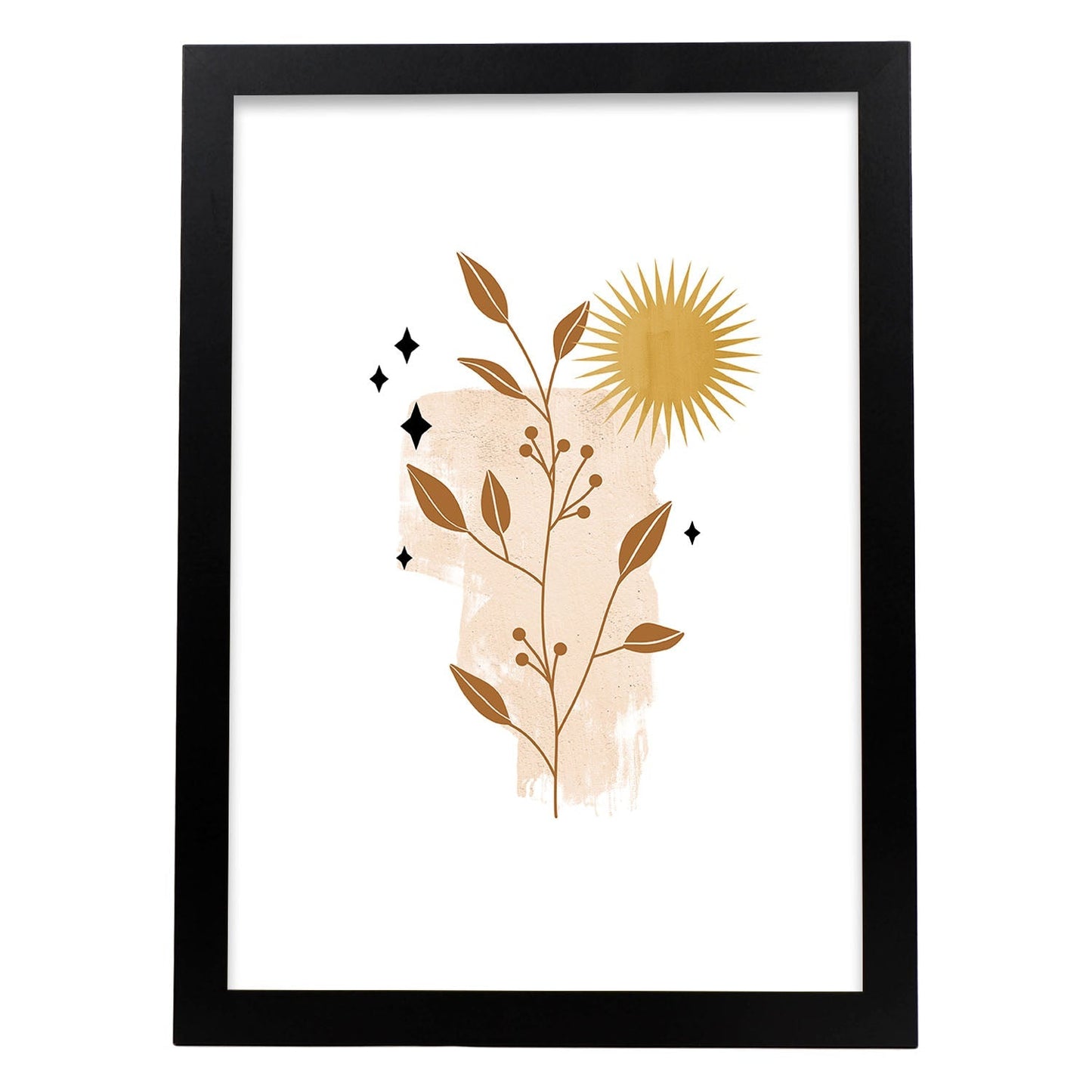 Poster de imágenes abstractas de plantas. Dibujos en tonos claros y tierras. 'Acuarela 2'.-Artwork-Nacnic-A4-Marco Negro-Nacnic Estudio SL