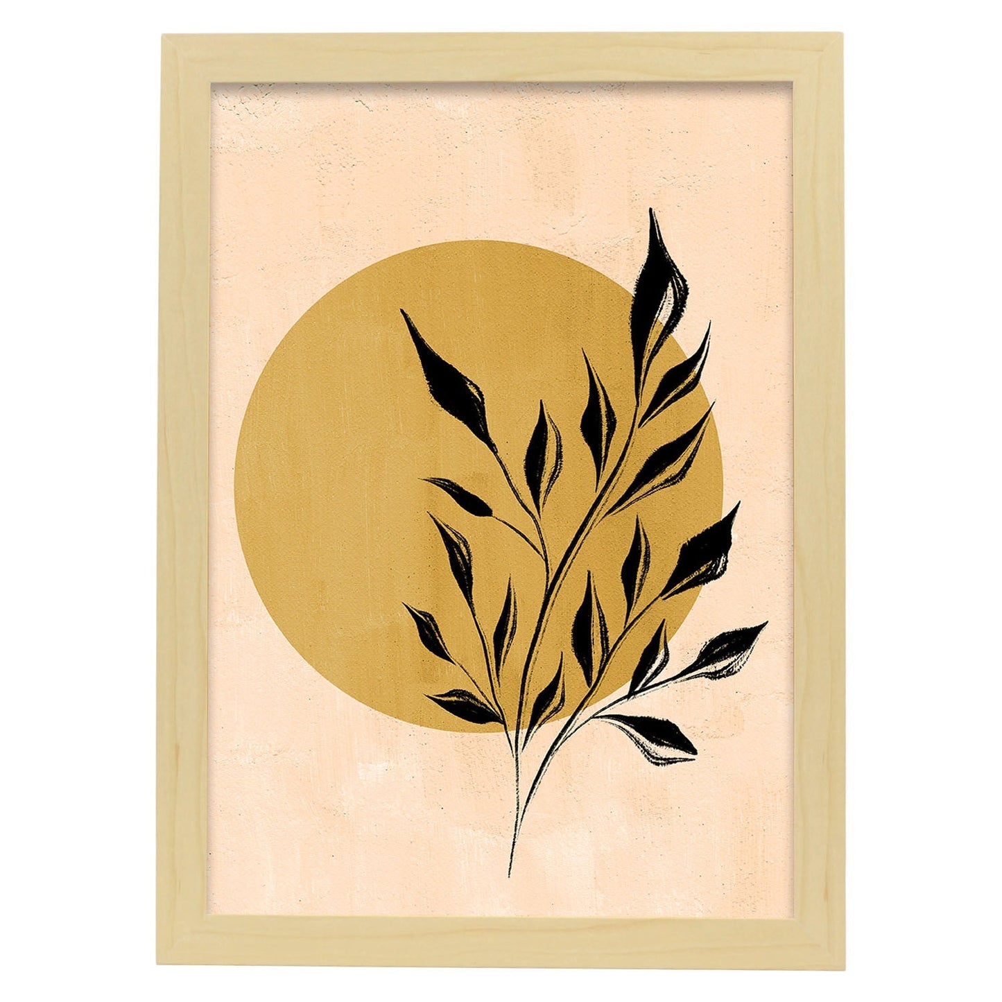 Poster de imágenes abstractas de plantas. Dibujos en tonos claros y tierras. 'Acuarela 5'.-Artwork-Nacnic-A4-Marco Madera clara-Nacnic Estudio SL