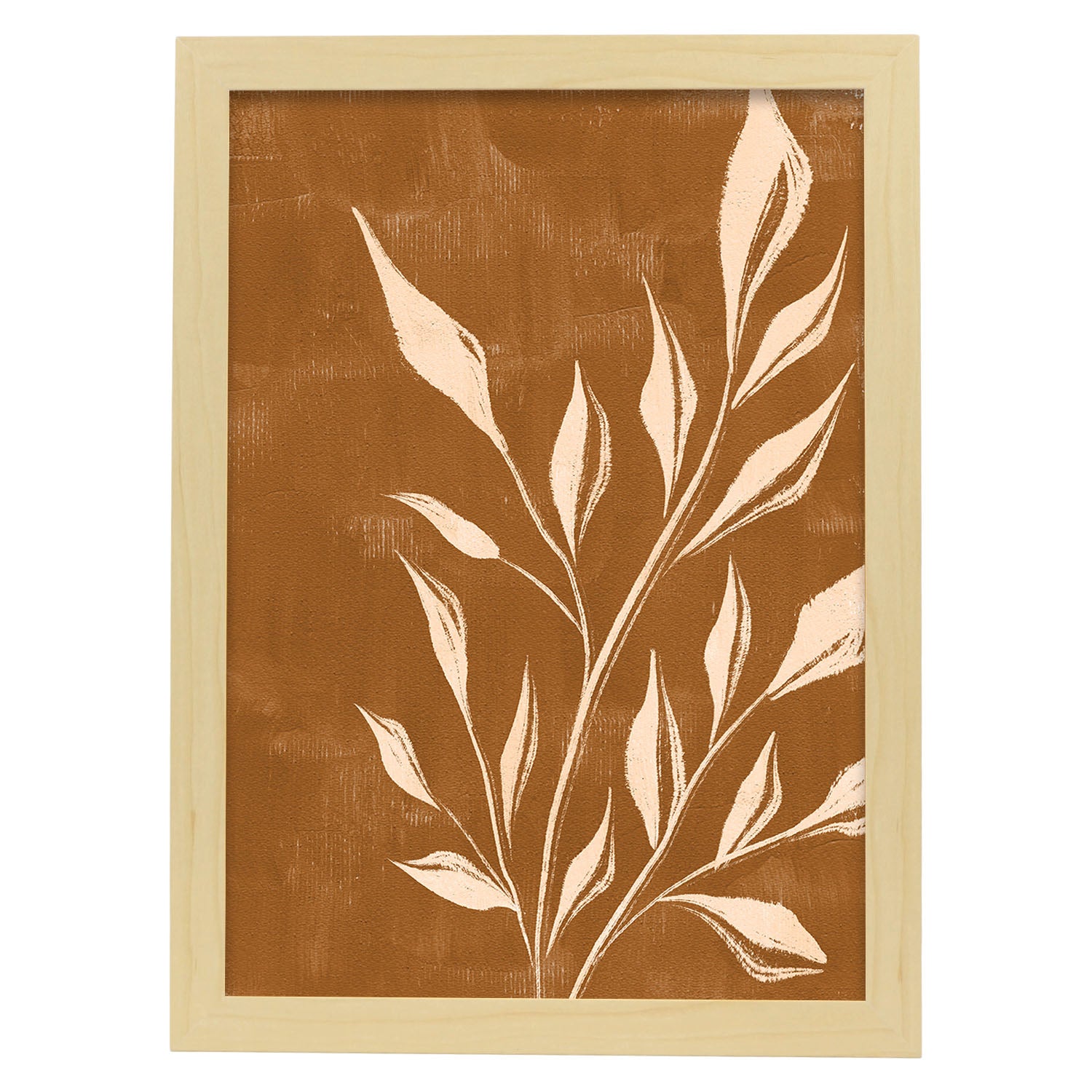 Poster de imágenes abstractas de plantas. Dibujos en tonos claros y tierras. 'Acuarela 6'.-Artwork-Nacnic-A3-Marco Madera clara-Nacnic Estudio SL