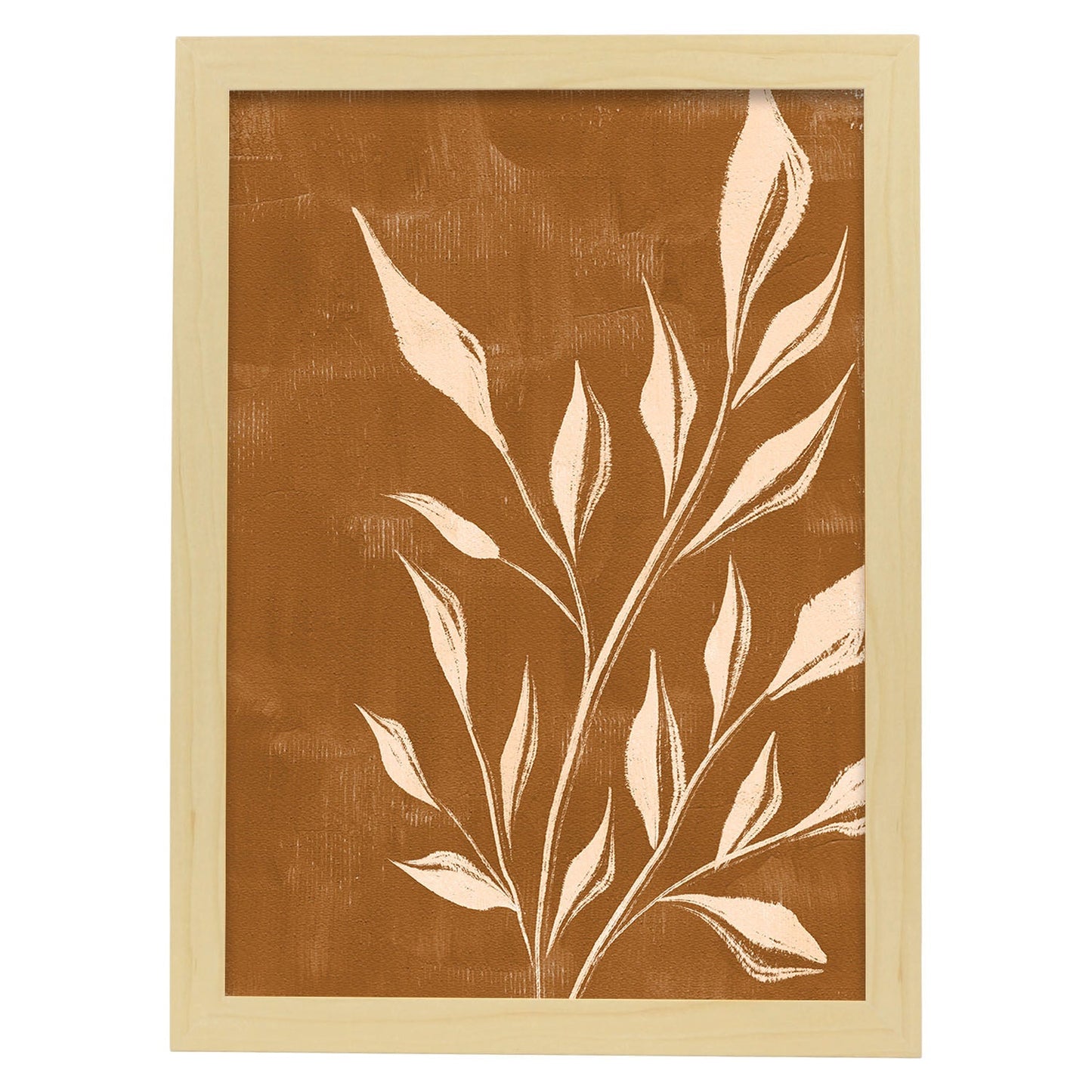 Poster de imágenes abstractas de plantas. Dibujos en tonos claros y tierras. 'Acuarela 6'.-Artwork-Nacnic-A4-Marco Madera clara-Nacnic Estudio SL