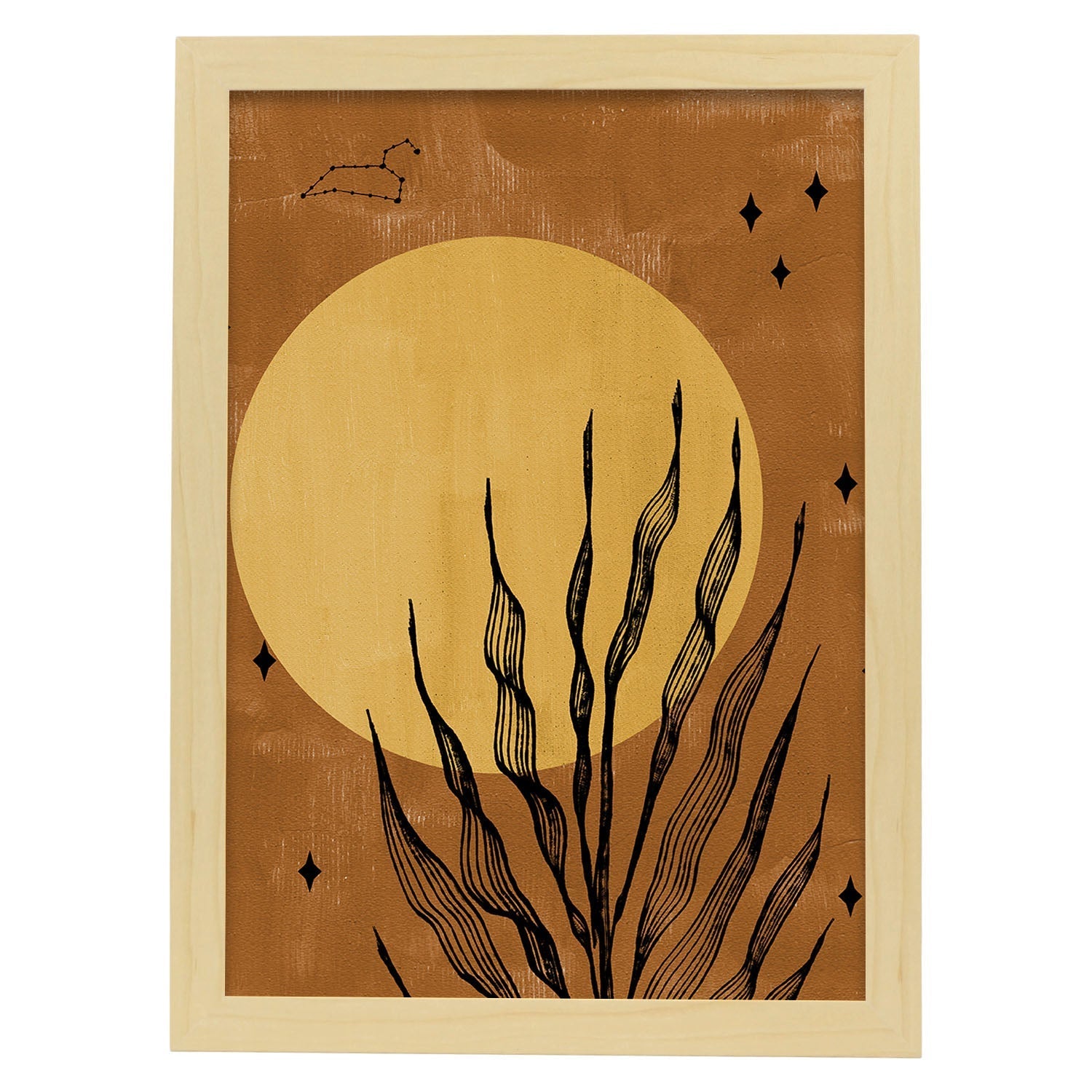 Poster de imágenes abstractas de plantas. Dibujos en tonos claros y tierras. 'Acuarela 8'.-Artwork-Nacnic-A3-Marco Madera clara-Nacnic Estudio SL