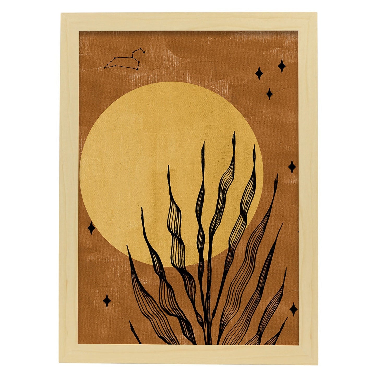 Poster de imágenes abstractas de plantas. Dibujos en tonos claros y tierras. 'Acuarela 8'.-Artwork-Nacnic-A4-Marco Madera clara-Nacnic Estudio SL