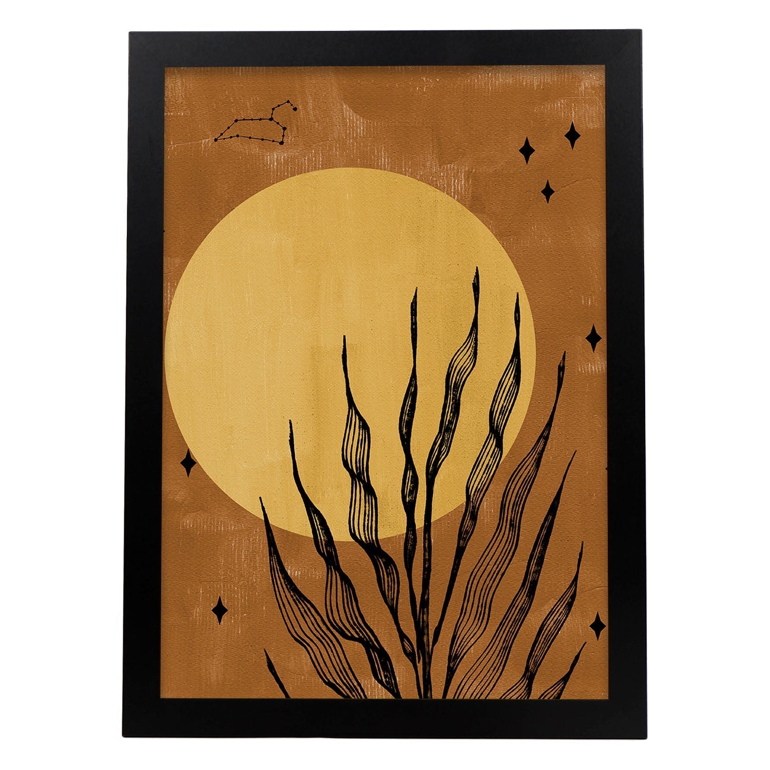 Poster de imágenes abstractas de plantas. Dibujos en tonos claros y tierras. 'Acuarela 8'.-Artwork-Nacnic-A4-Marco Negro-Nacnic Estudio SL